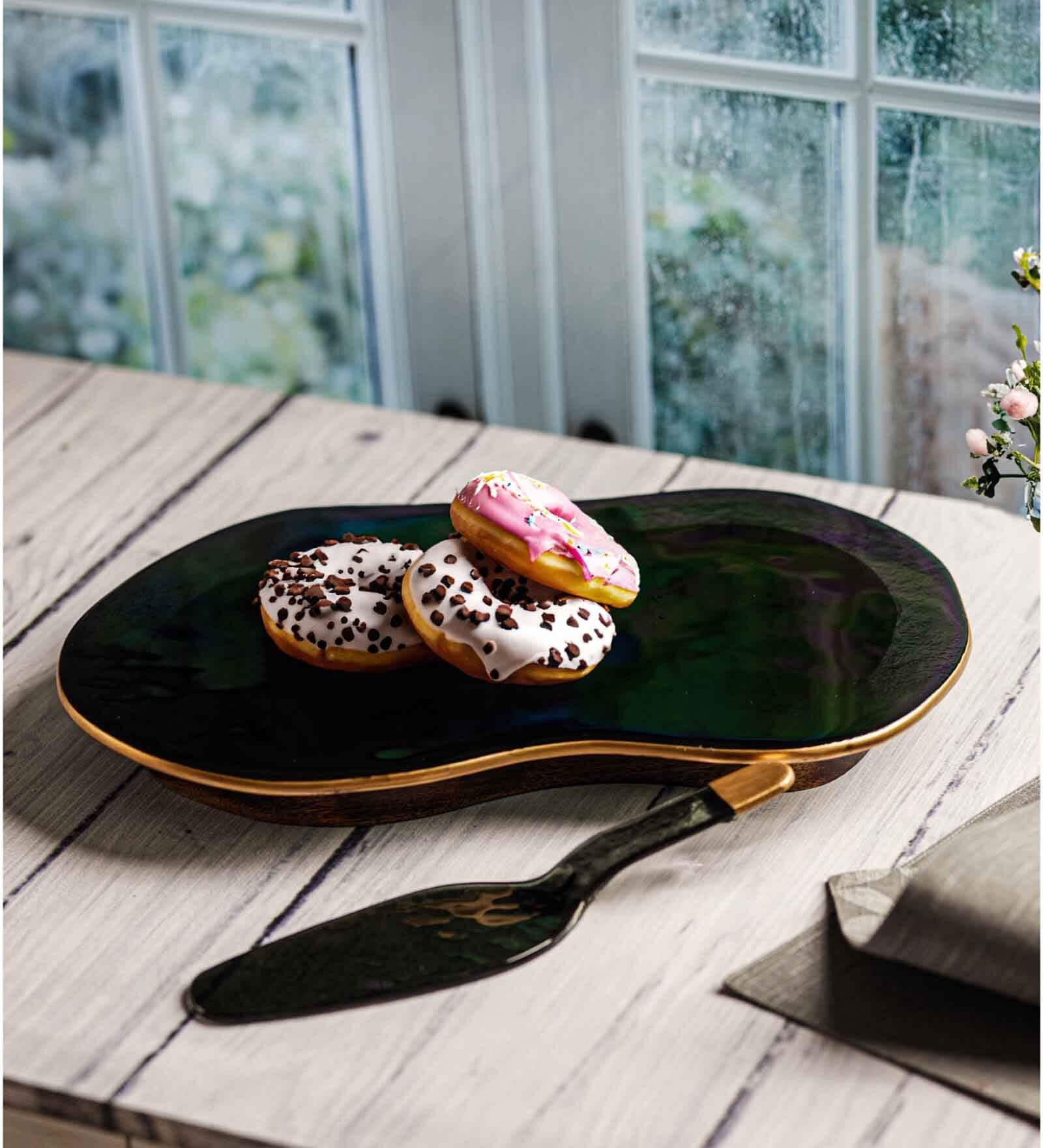 Black & Gold Pebble Big Platter With Spatula (Pack Of 2)