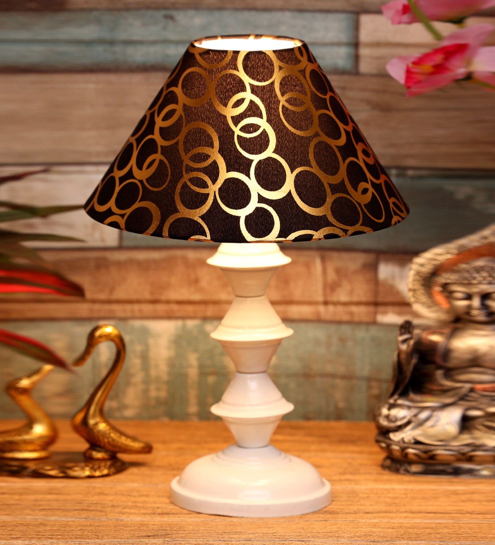 Buy Black & Gold Shade Table Lamp With Metal Base By Foziq Online ...