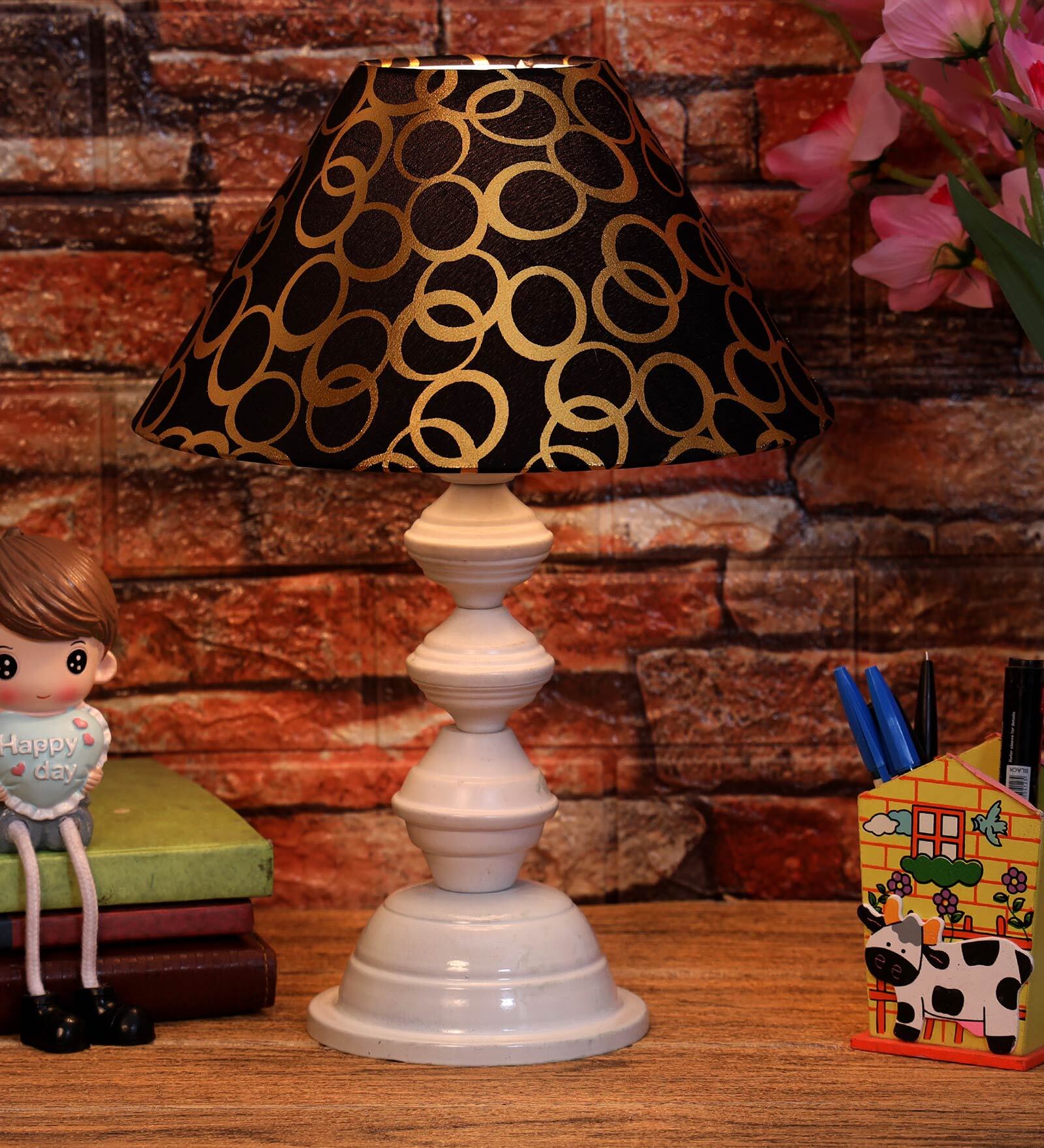 Black & Gold Shade Table Lamp With Metal Base