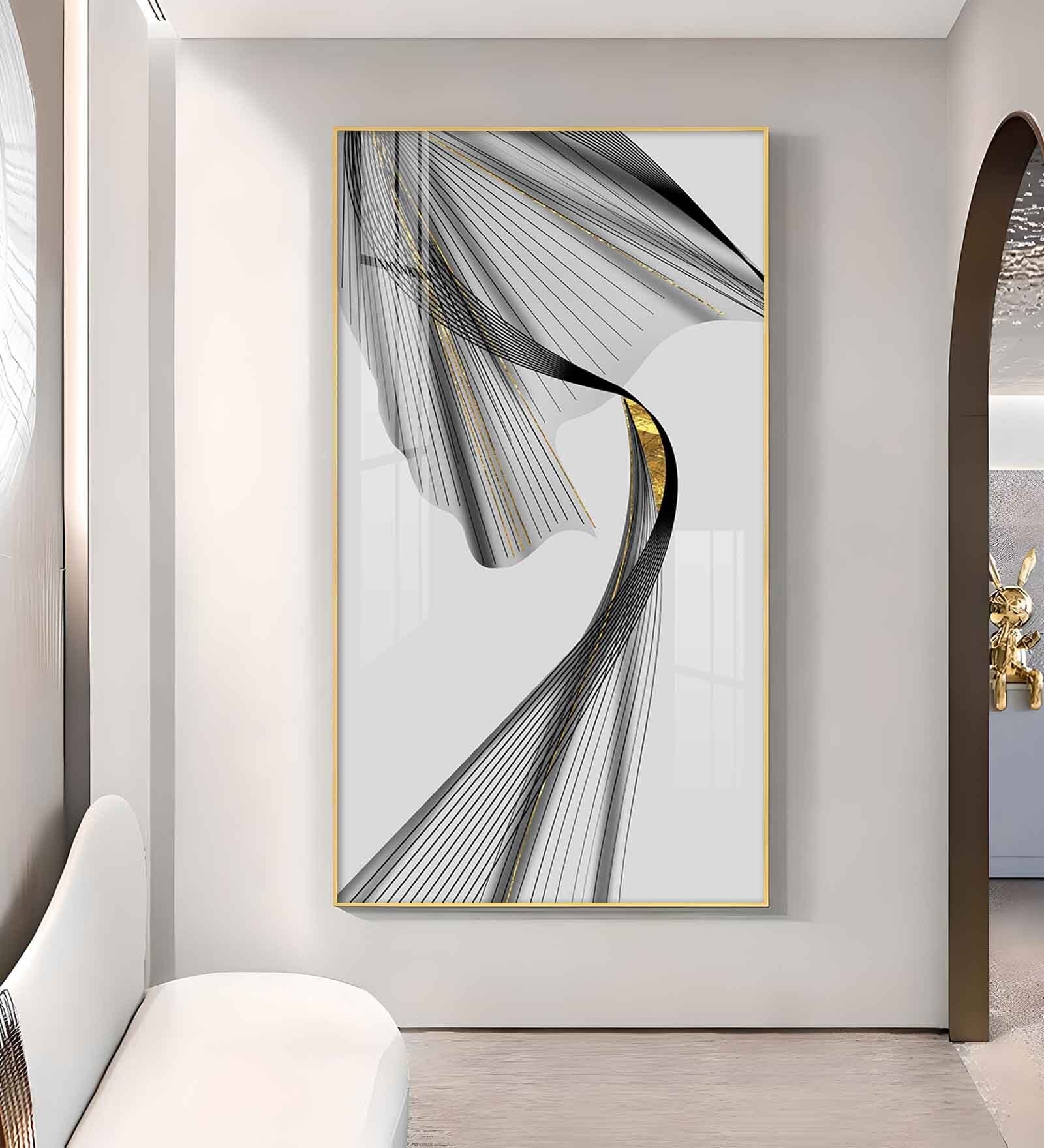Black & Gold Stratum Glass Finish Vertical Wall Art