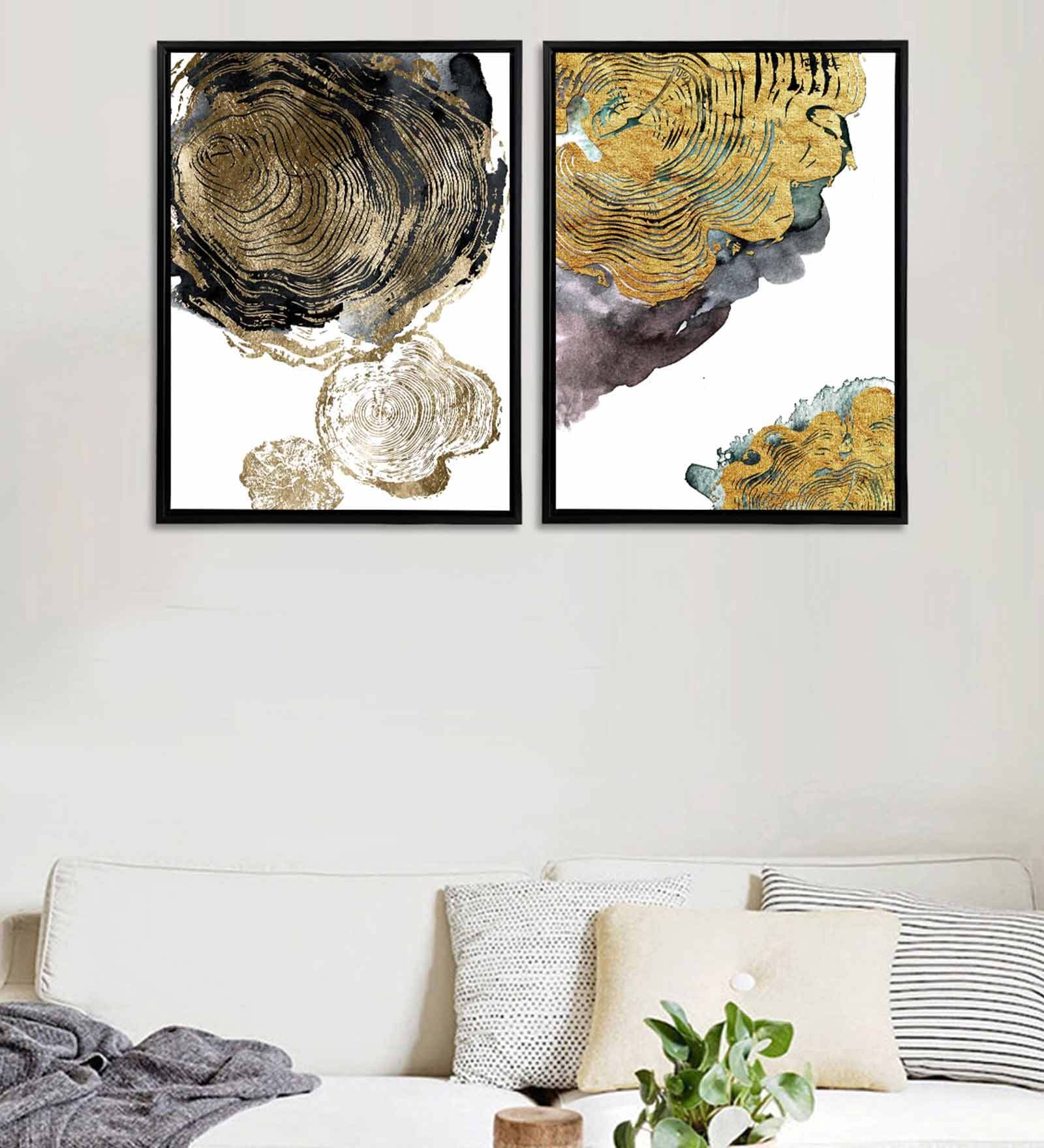 Black & Golden Theme Framed Canvas Art Print Set Of 2