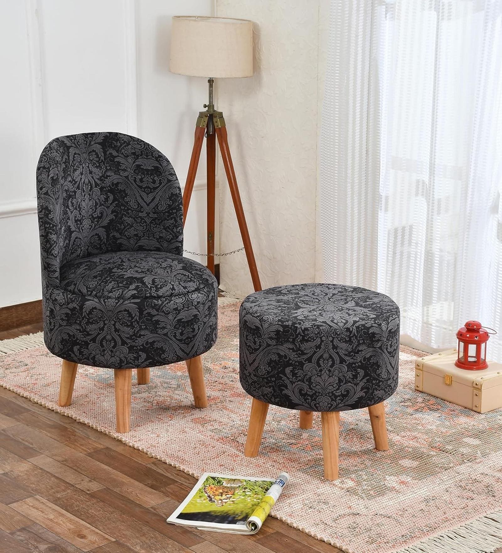 Black & Grey Block Printed Chair & Stool