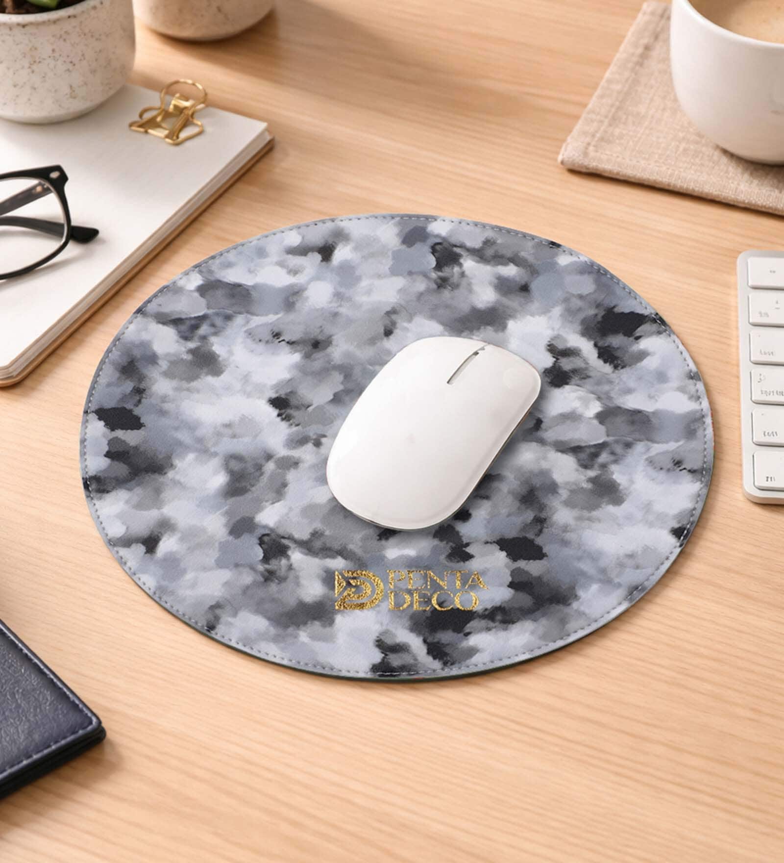 Black & Grey Shade Leather Round Mousepad