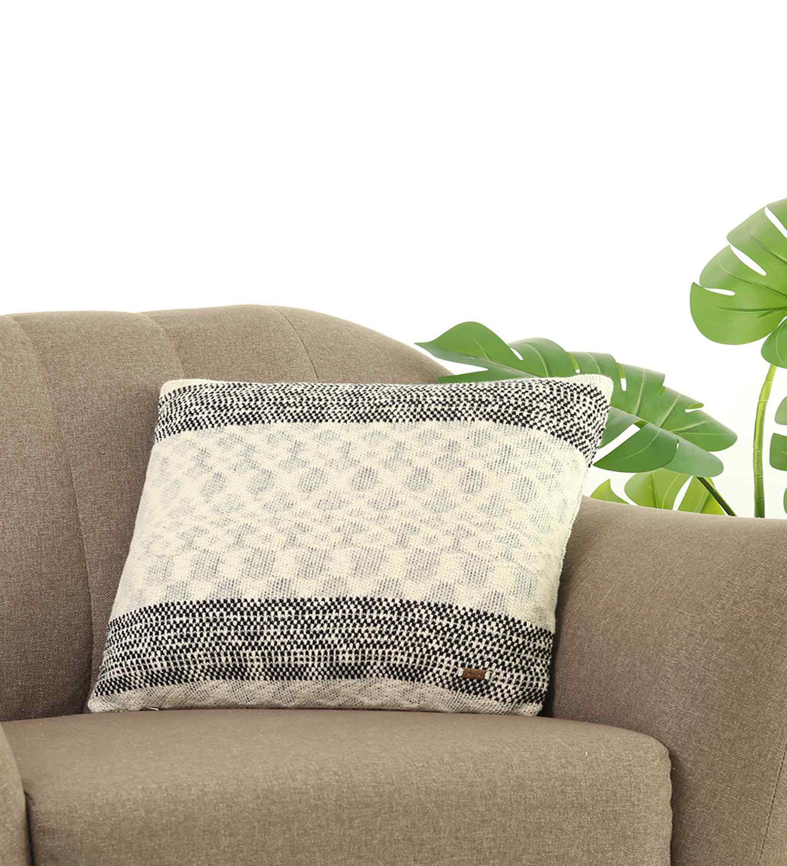 Black & Natural 100% Cotton Sober16X16 Inches Knitted Cushion Cover