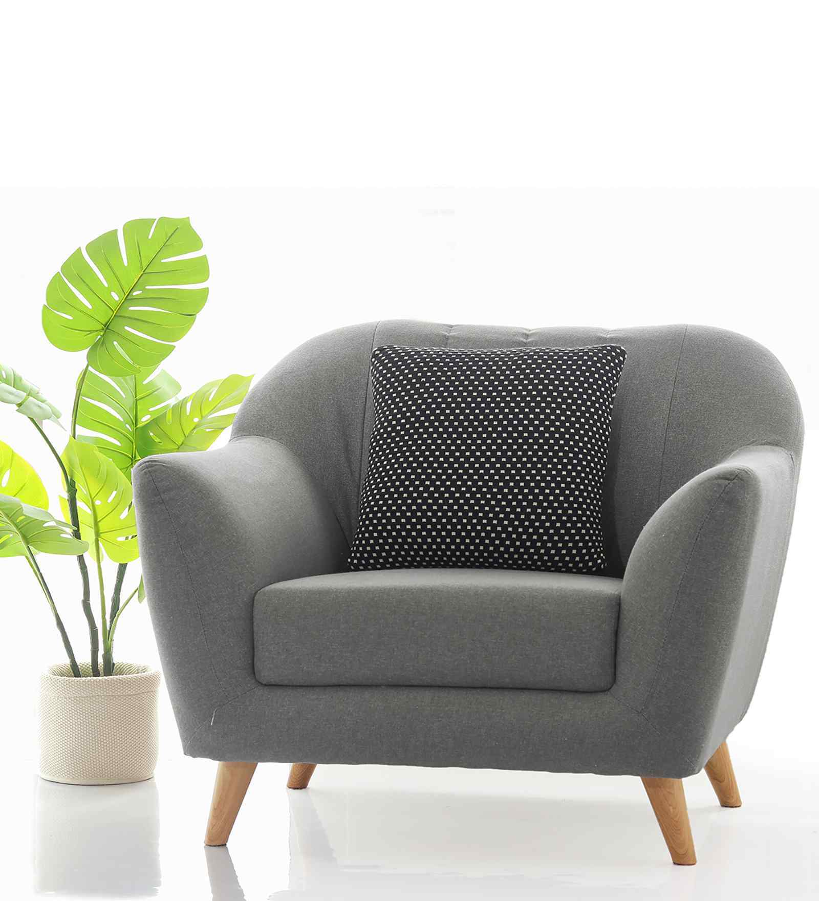 Black & Natural 100% Cotton Tiny Check 16X16 Inches Knitted Cushion Cover