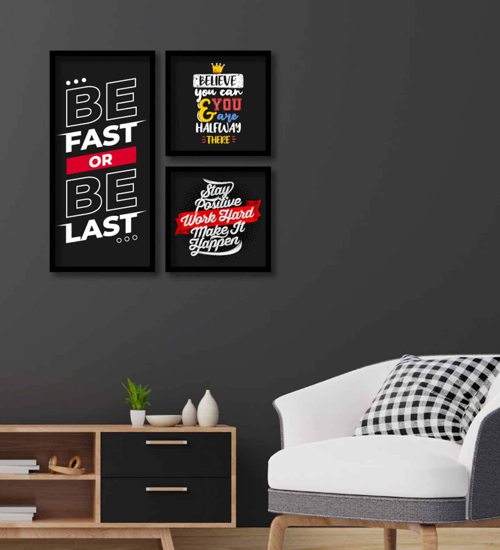 Black & Red Make It Happen Art Print Set Of 3