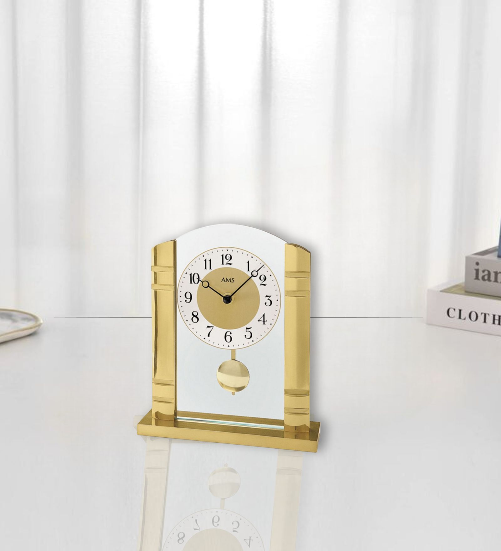 Gold & White Glass Table Clock