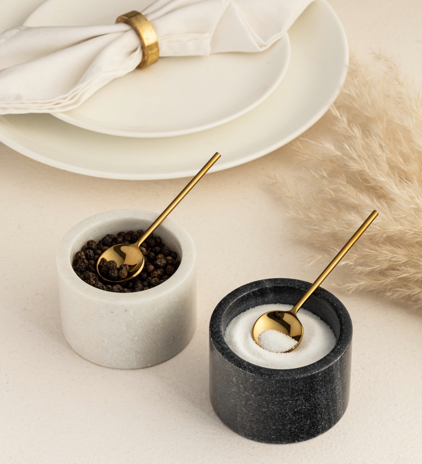 Black & White Marble Salt & Pepper Bowl Set