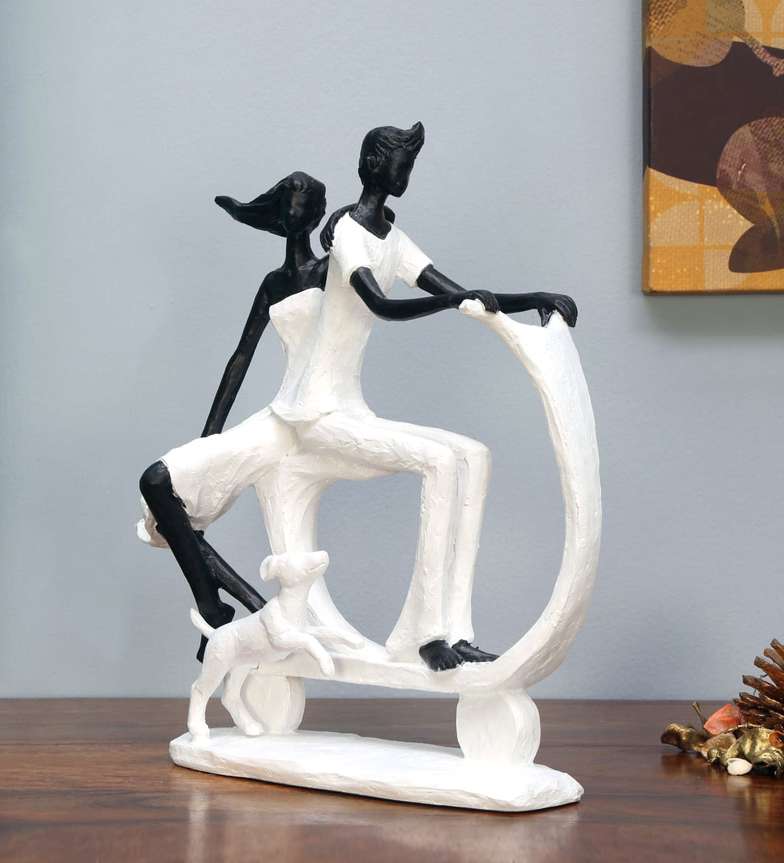 Black & White Polyresin Couple On Scooter Showpiece