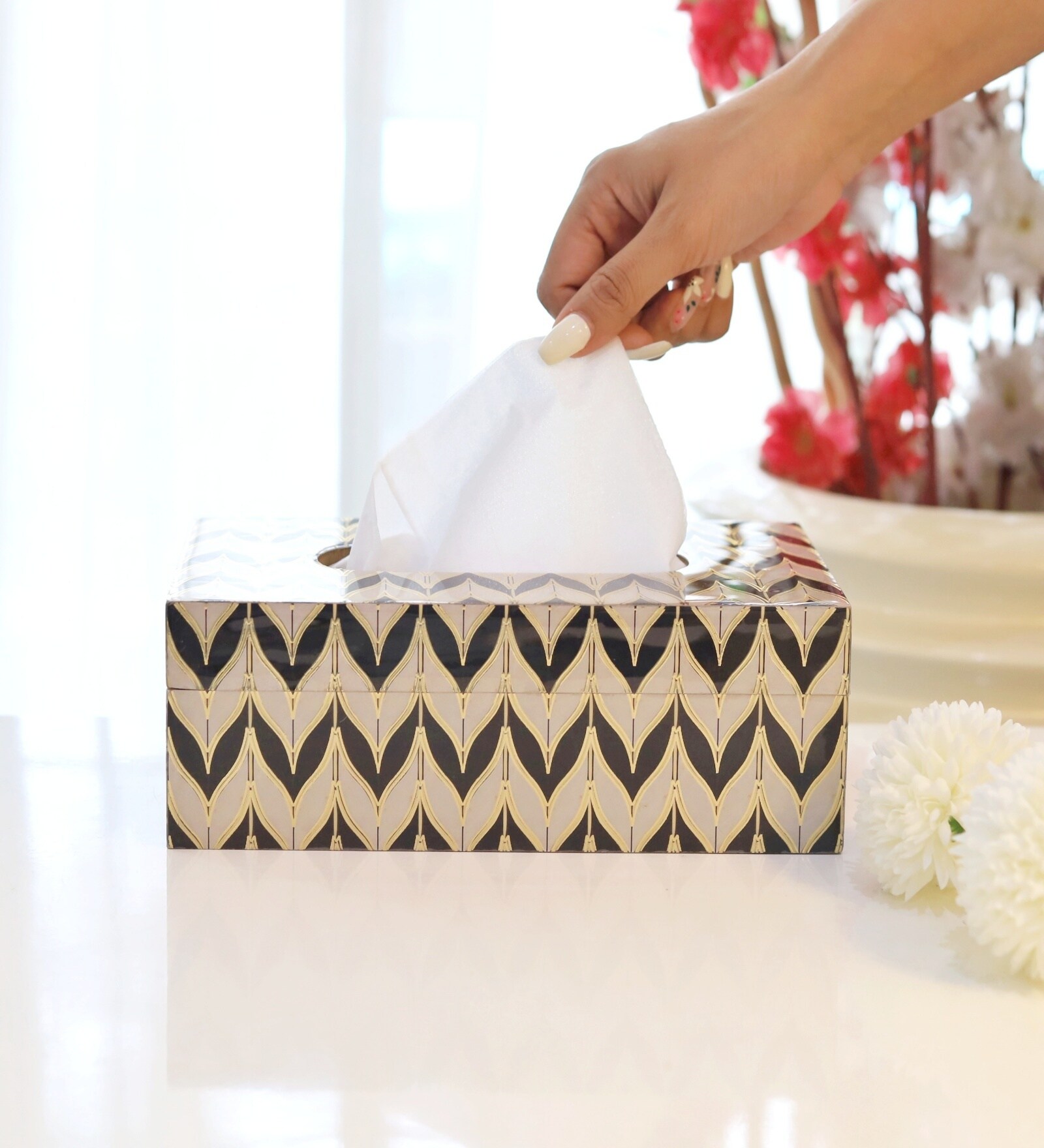 Black & White Printed Resin Tissue Box