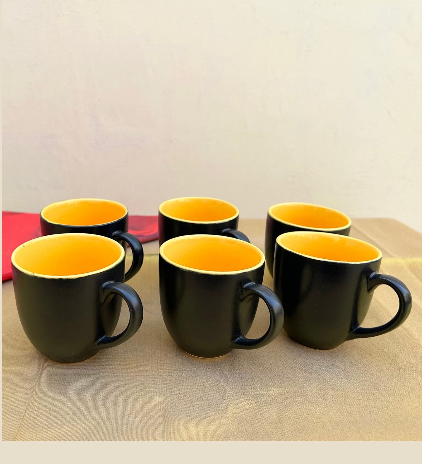 Black & Yellow Ceramic  (Set Of 6) Tea Cup