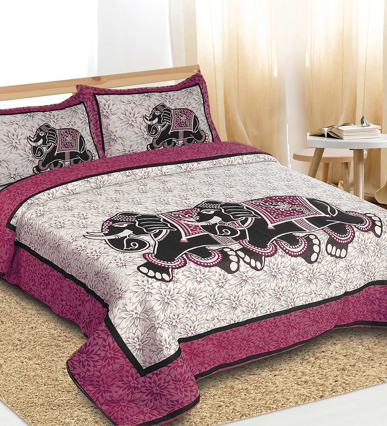 Cotton Double Bed Cover With 2 Pillow Covers