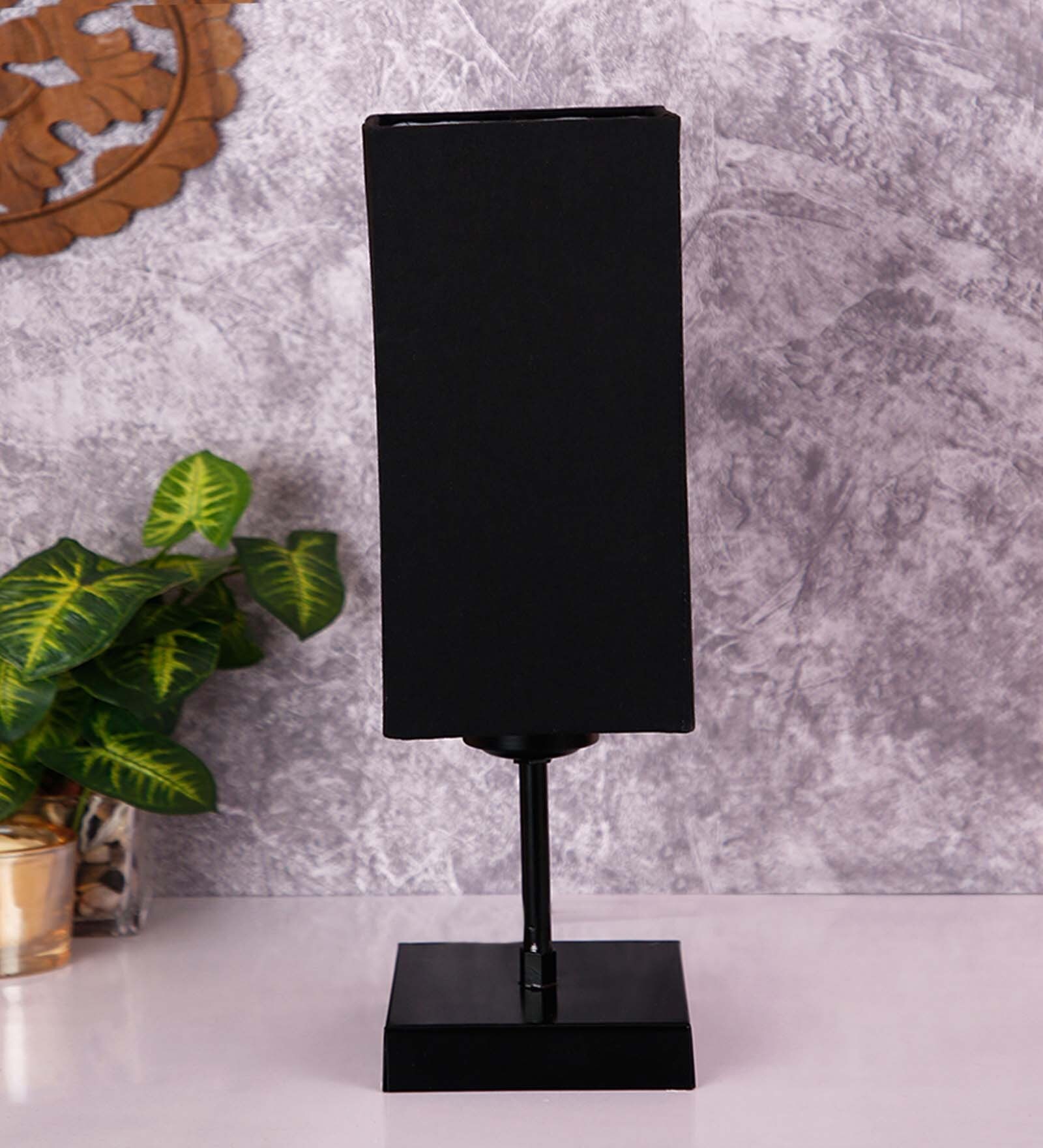Black  Cotton  Shade Traditional Table Lamp With Black  Base