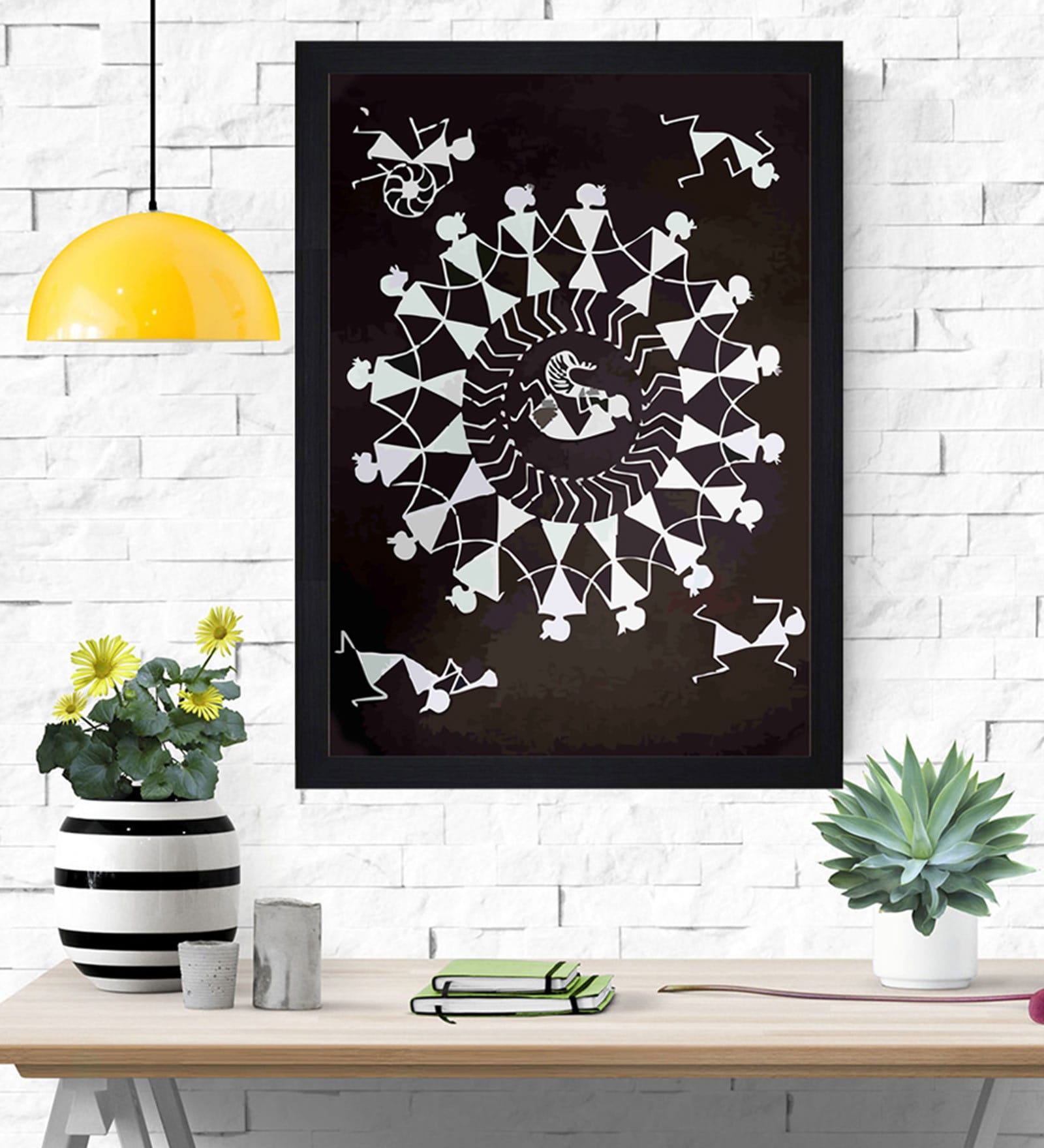 Ethnic Dhokra And Warli Art Textured Paper Framed Art Print