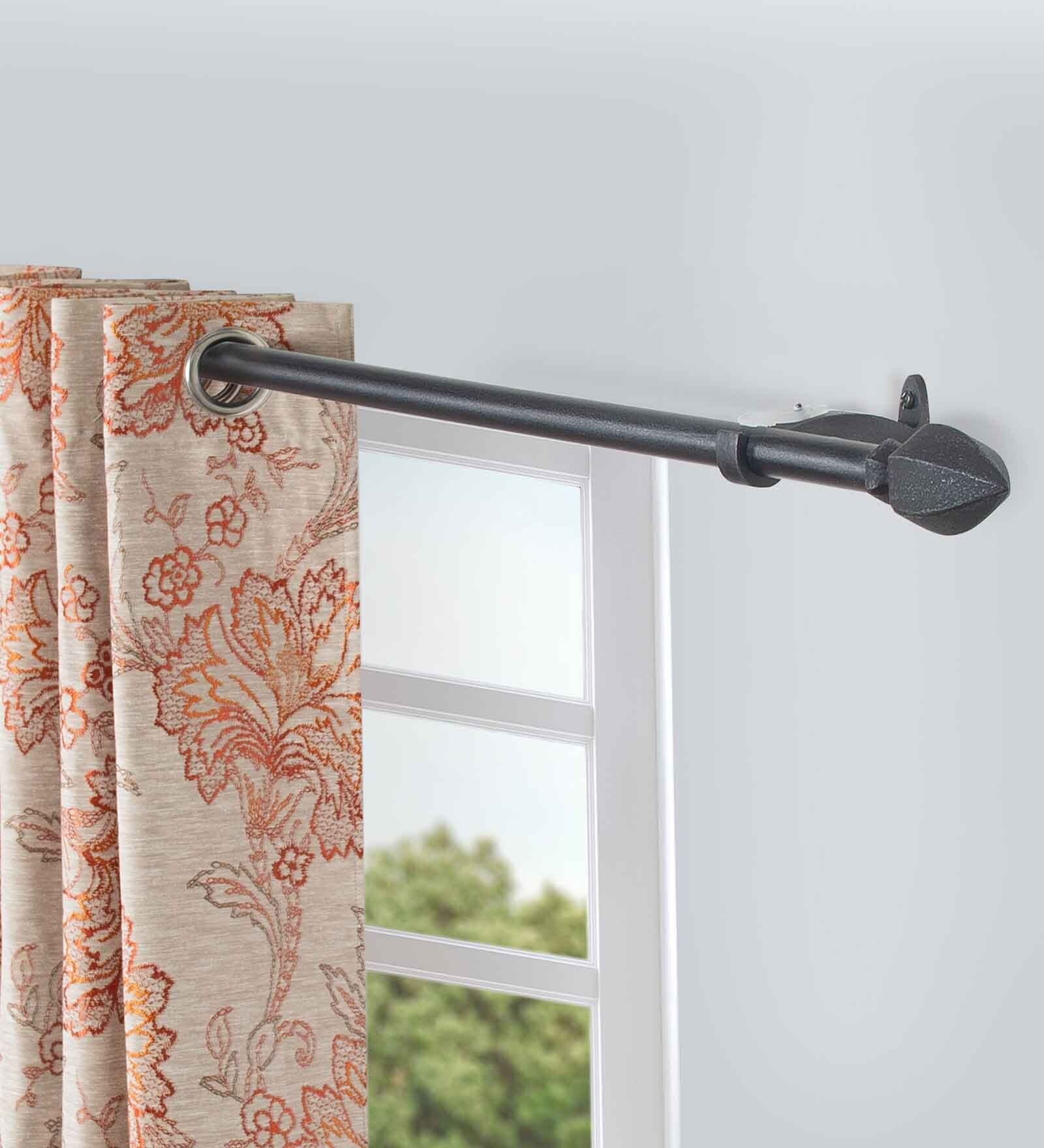 Black Iron Solid (144 Inches) Curtain Rod with Accessories
