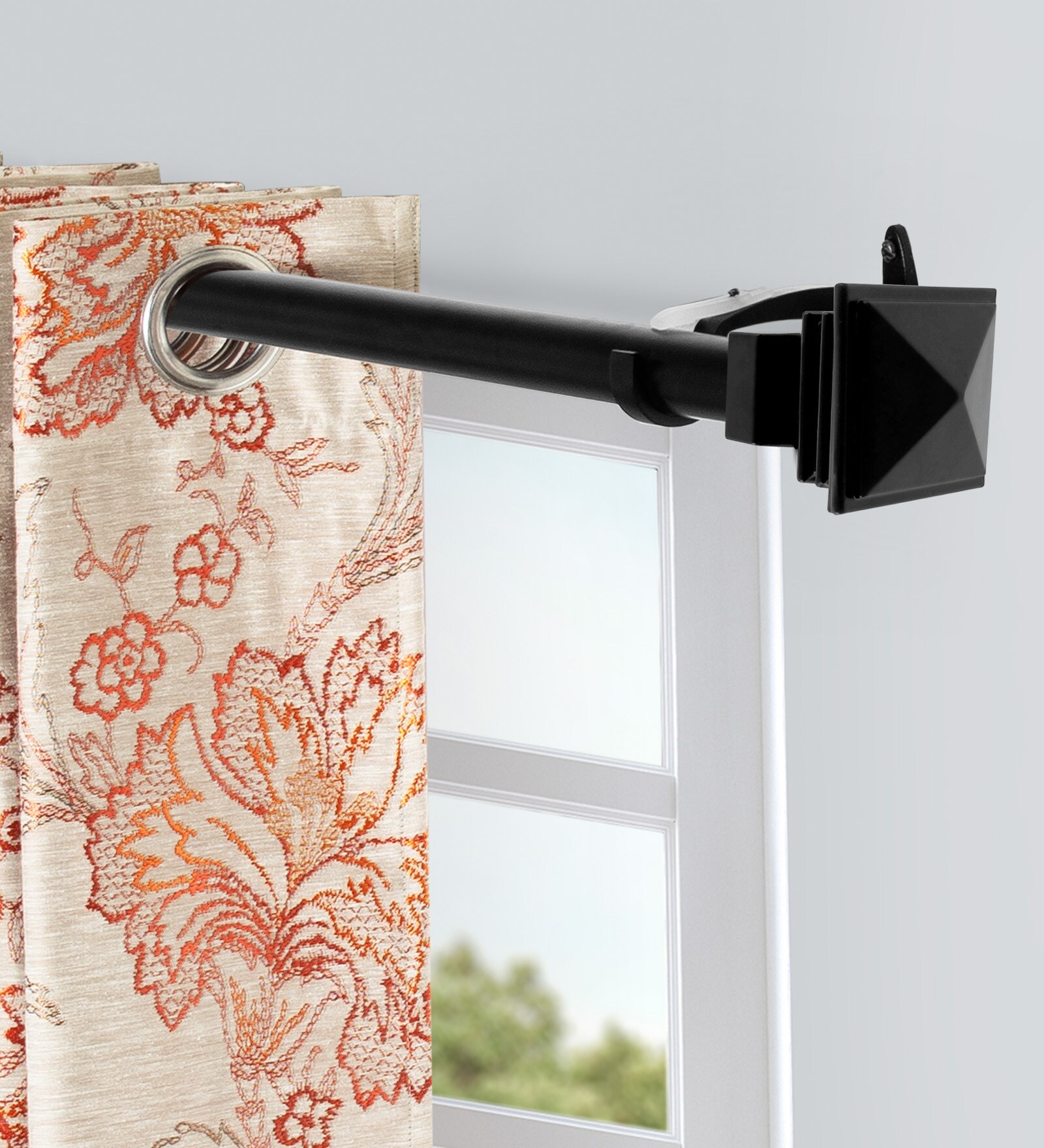 Black Iron Solid (144 Inches) Curtain Rod with Accessories (Pack of 2)