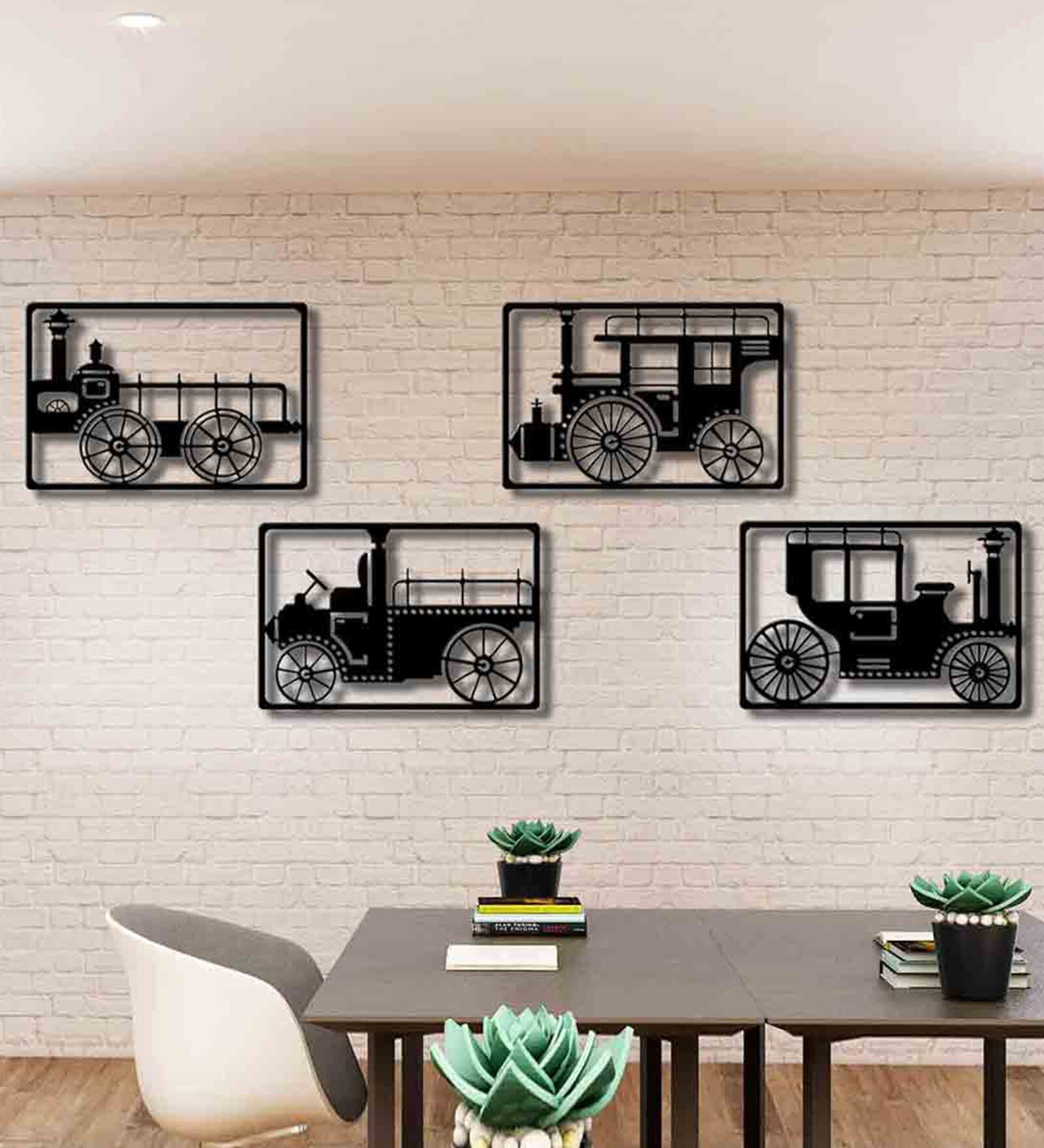 BLACK  Vintage Metal Classic Carriage Collection Wall Hanging Art Decor Set of 4