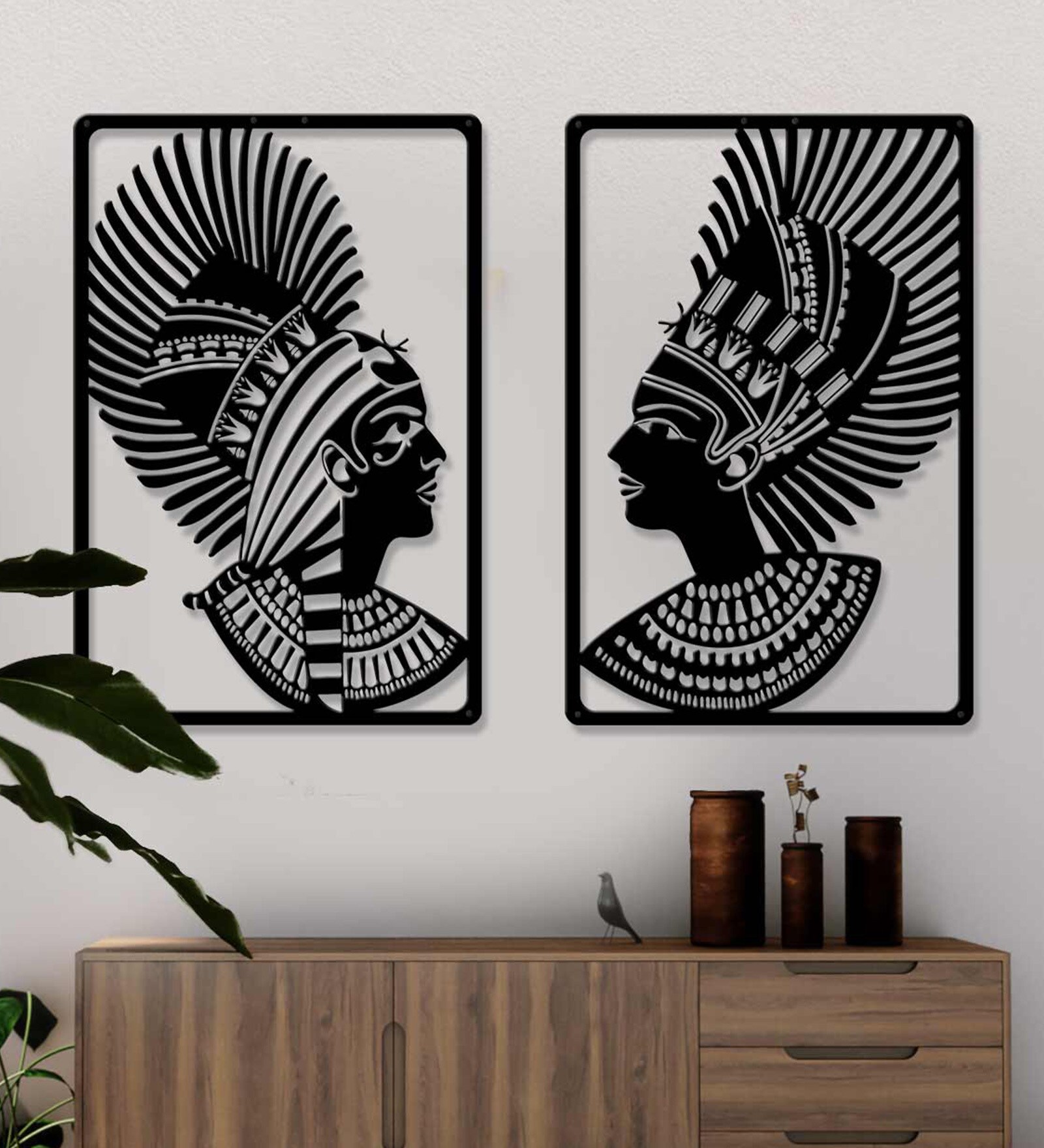Grandster Tribal Set of 2 Black Vintage Metal Wall Art