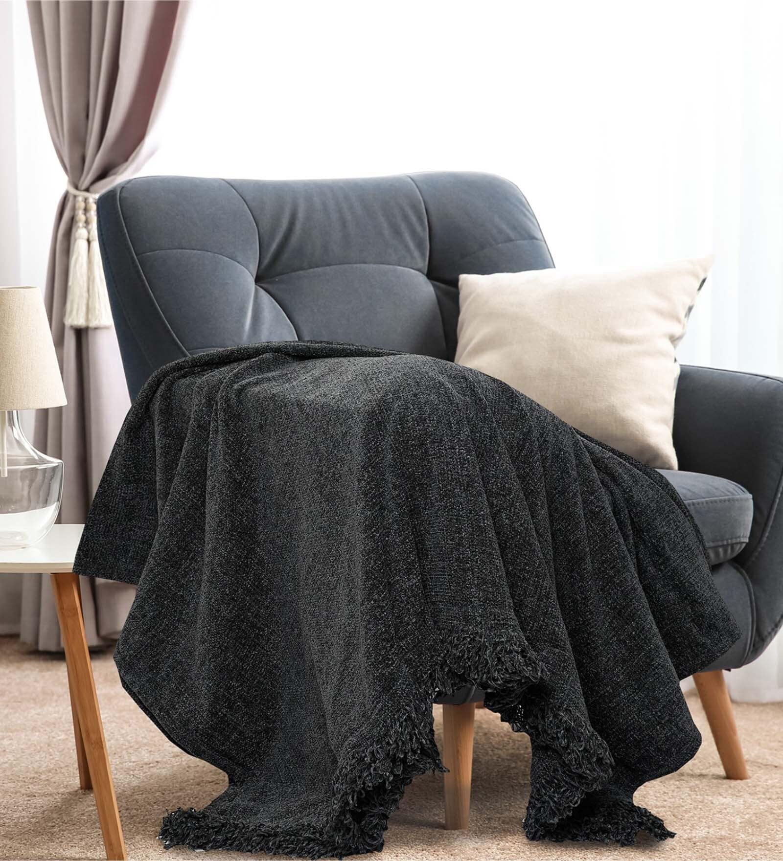Black 100% Polyester 71x51 Soft Chenille Throw