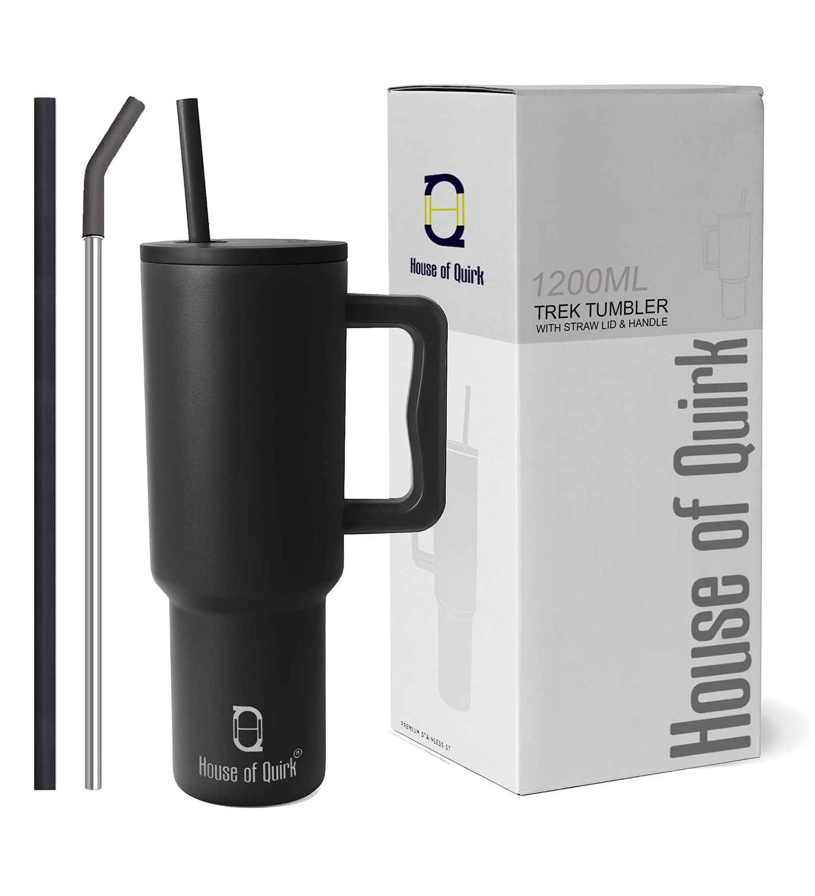 Black 1200ml Stainless Steel Double Insulated Leak Proof Coffee Tumbler with Lid & Straw