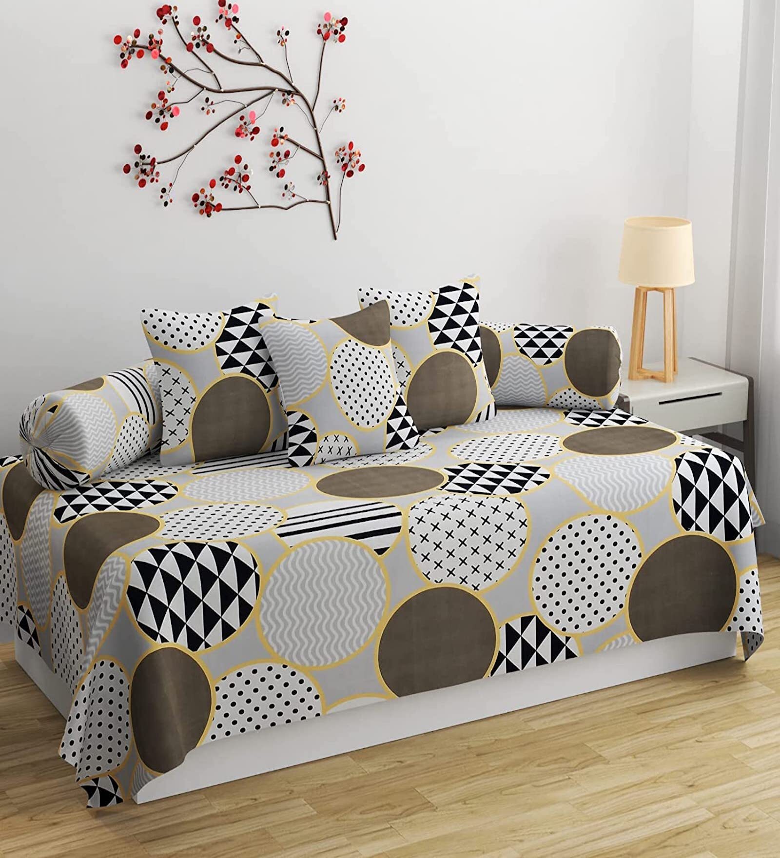 Black 240 TC Cotton Blend 8 Pcs Diwan Set