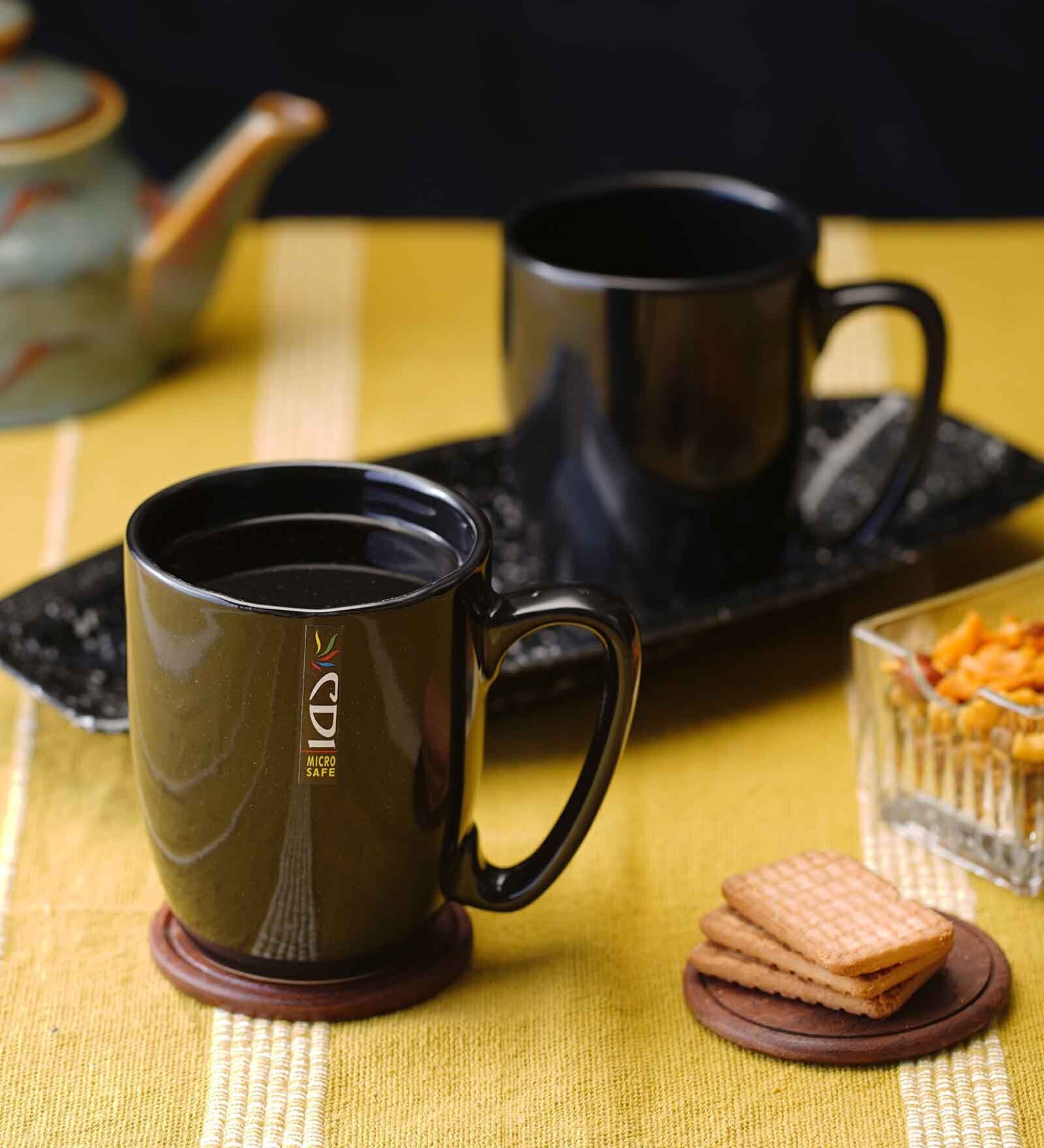 Black 300ml Ceramic 3 Pcs Coffee Mugs With tray