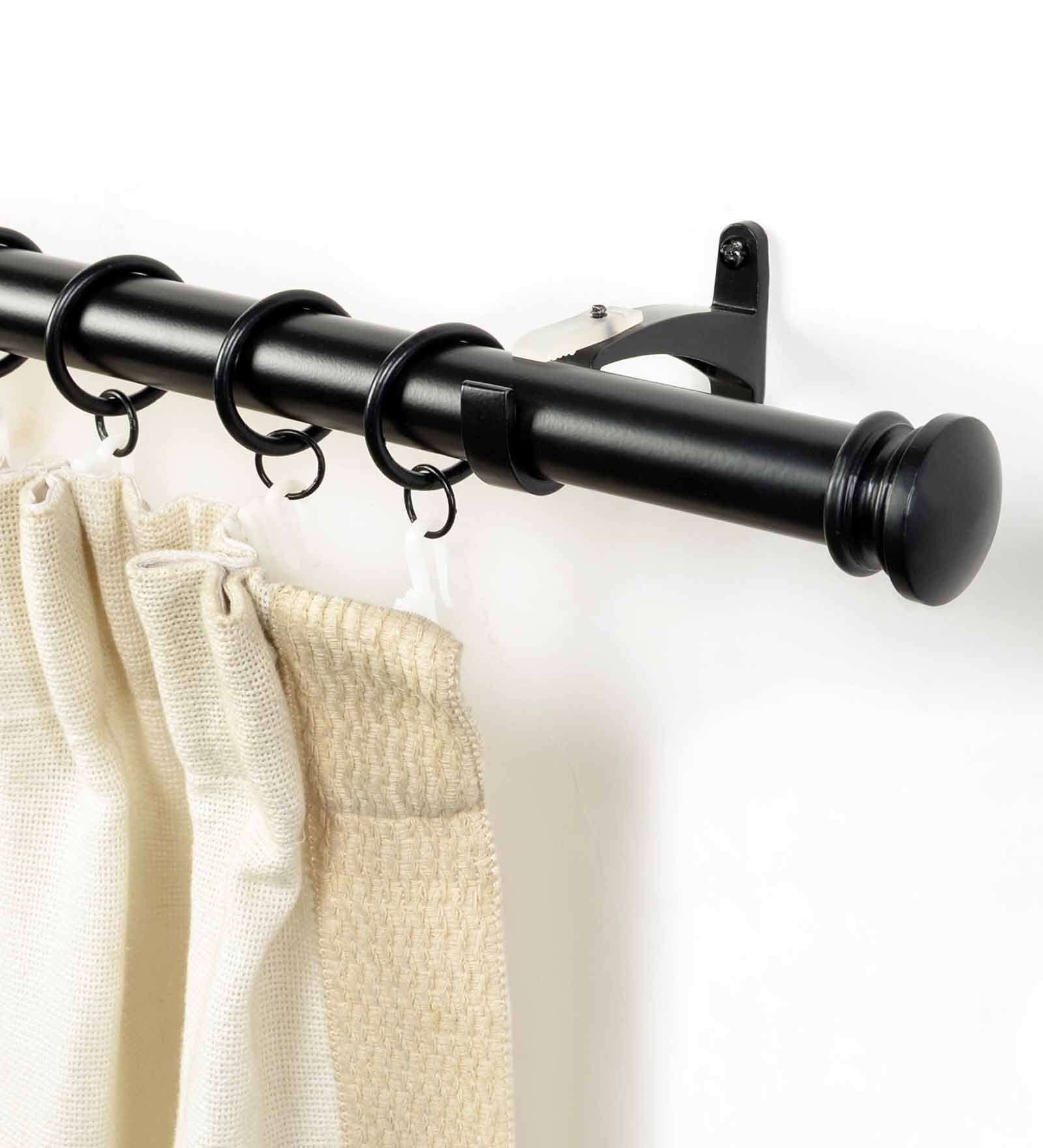 Black Iron Set Of 2 Curtain Rods (36-66 Inches) With Bracket