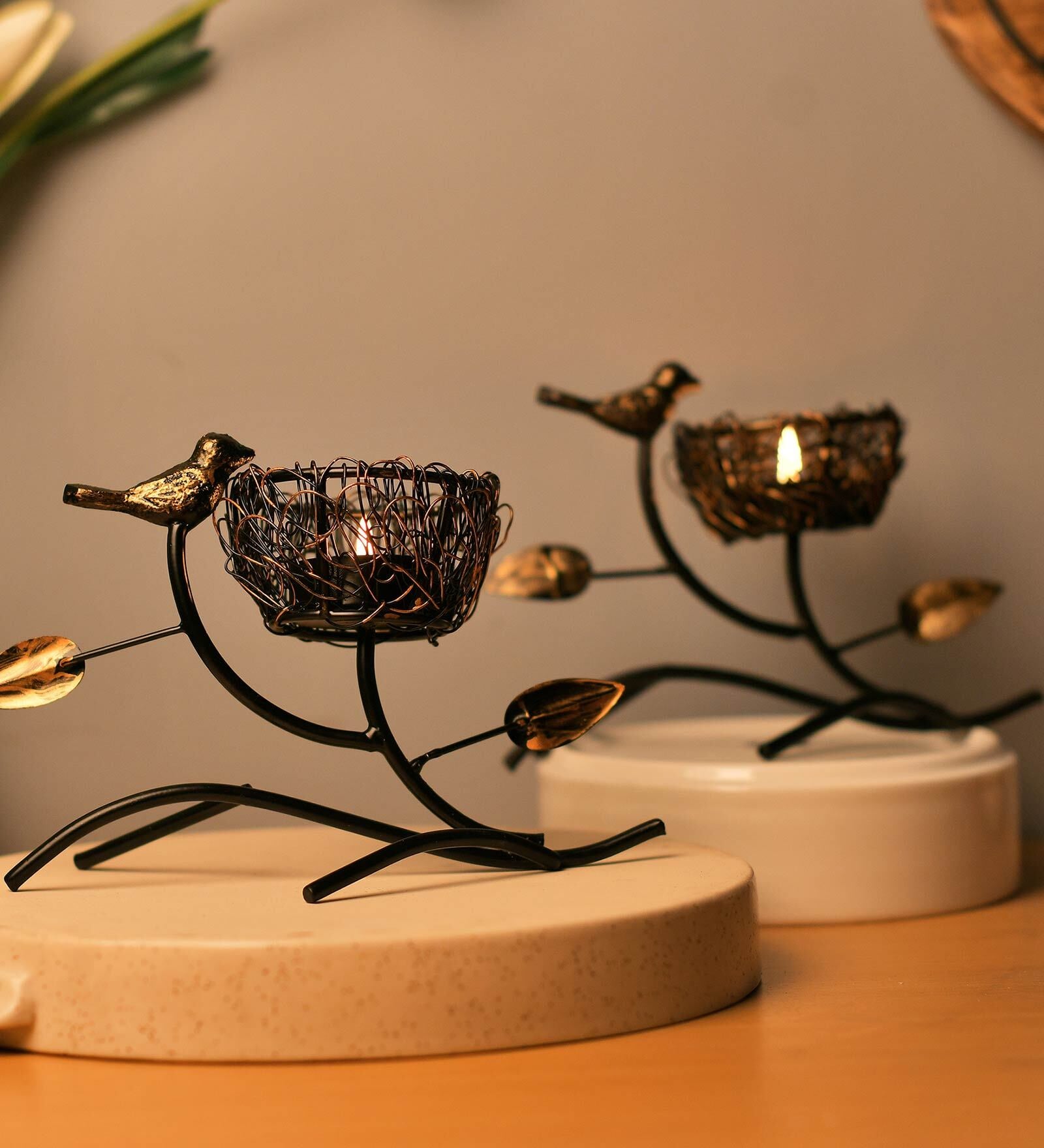 Black Metal Votive & Tea Light Holders (Pack Of 2)