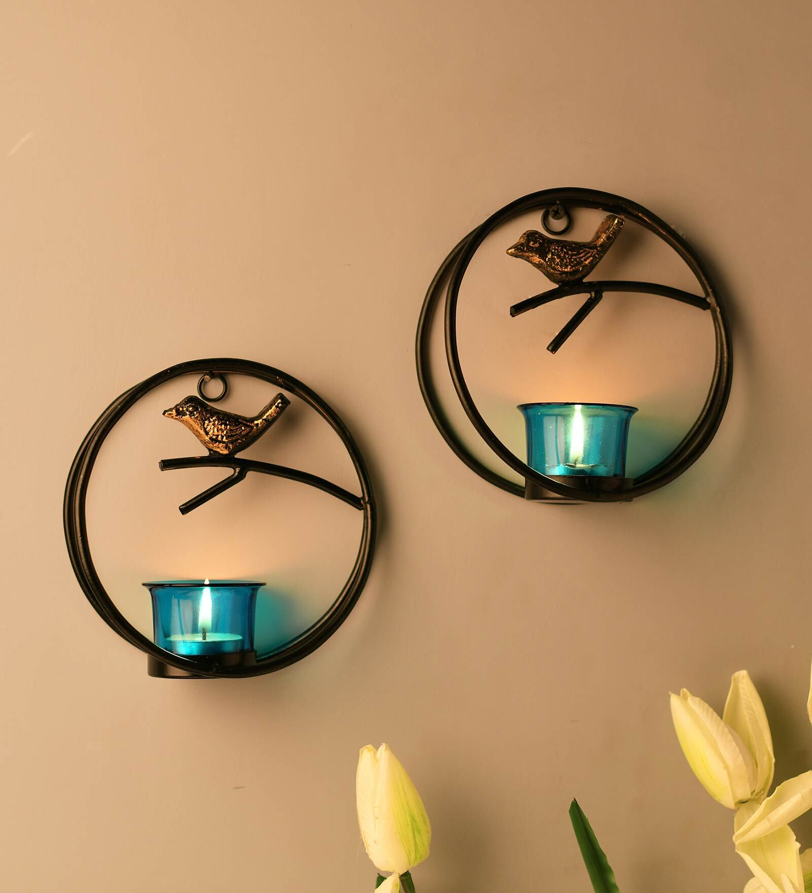 Black Metal Ryan Wall Tea Light Holders (Pack Of 2)