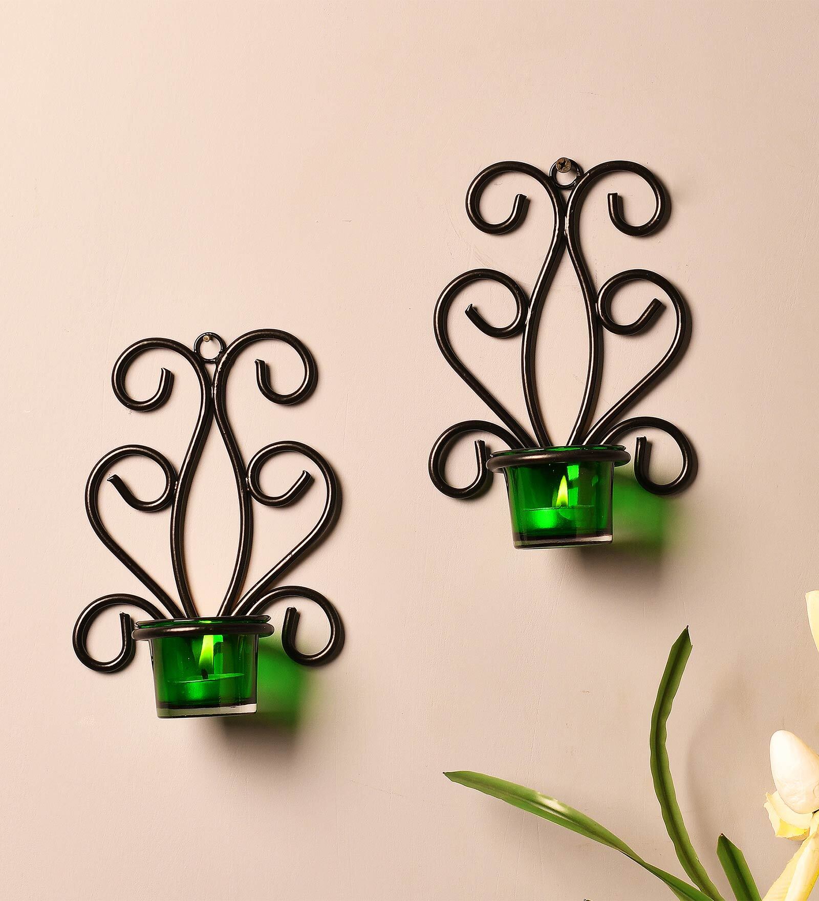Black Metal Orem Wall Tea Light Holders (Pack Of 2)