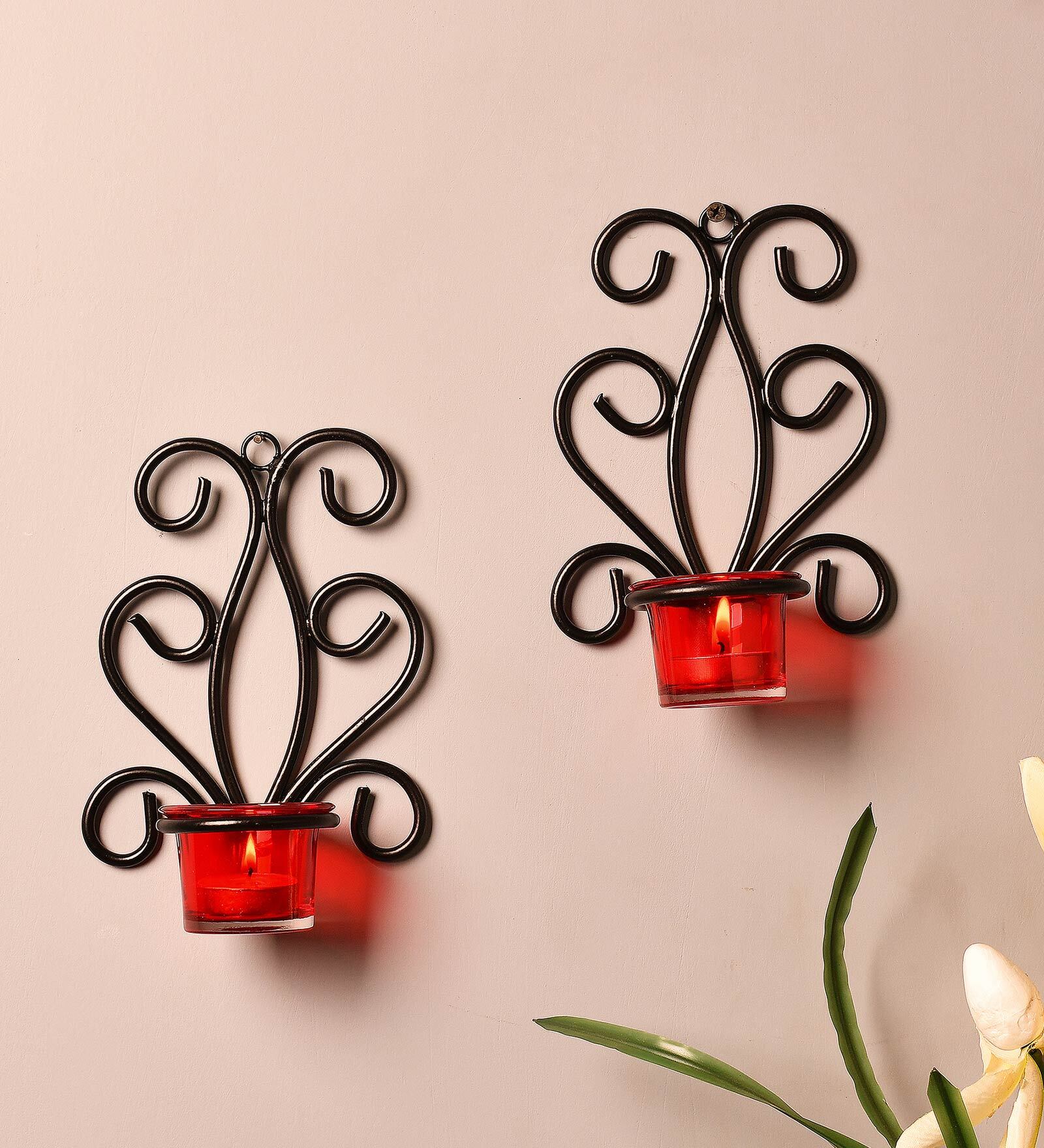 Black Metal Porco Wall Tea Light Holders (Pack Of 2)