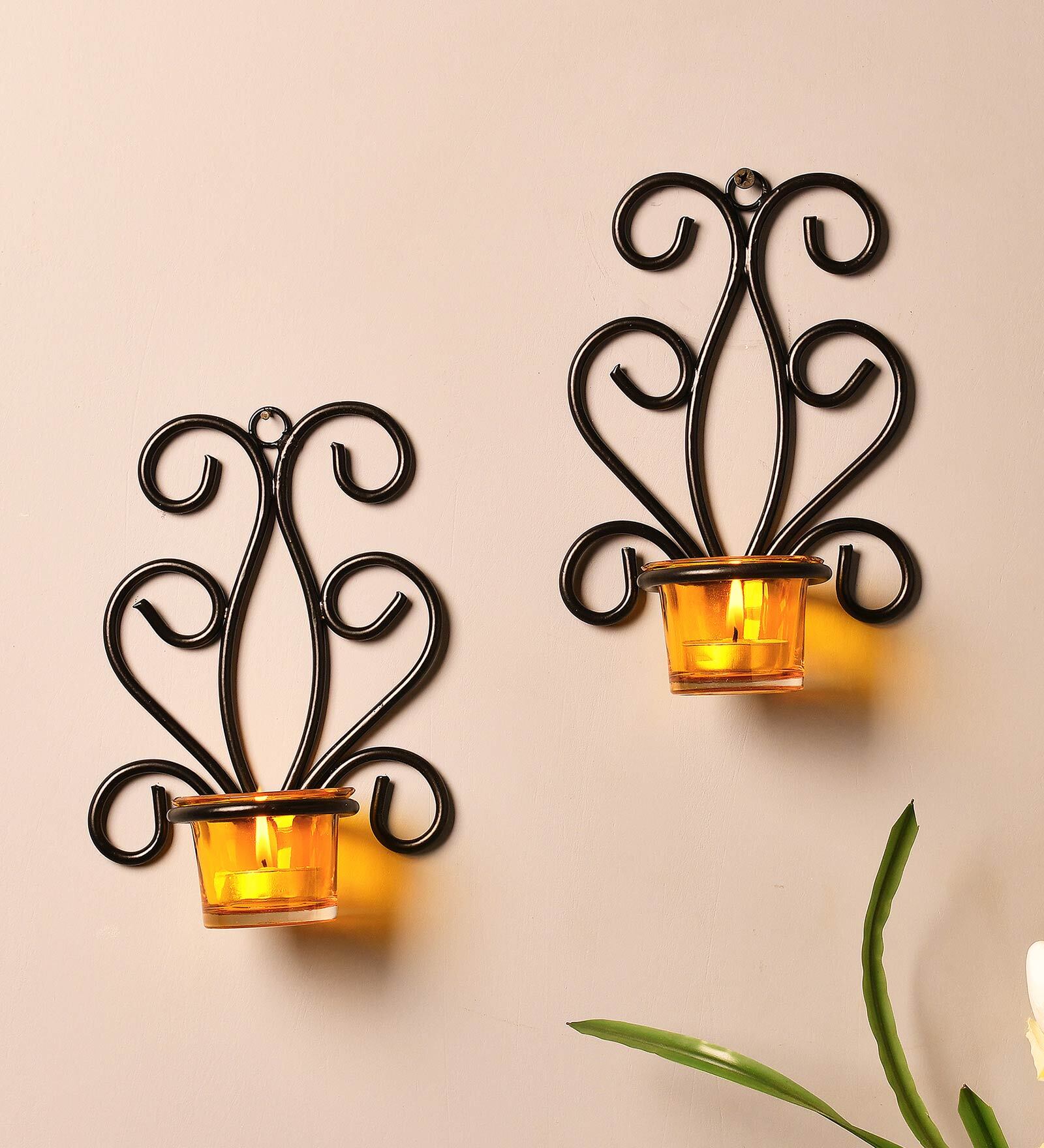 Black Metal Humphry Wall Tea Light Holders (Pack Of 2)