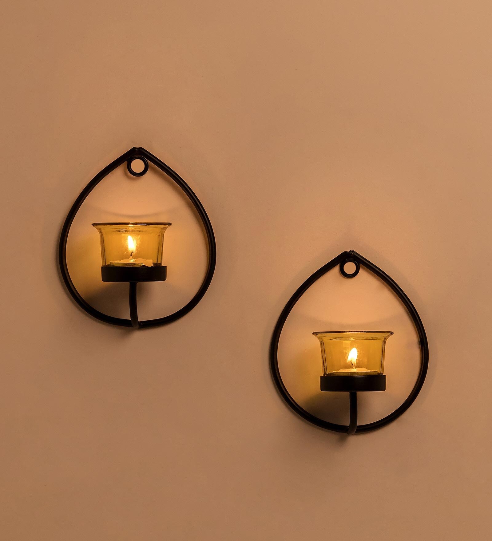 Black Metal Tinsley Wall Tea Light Holders (Pack Of 2)