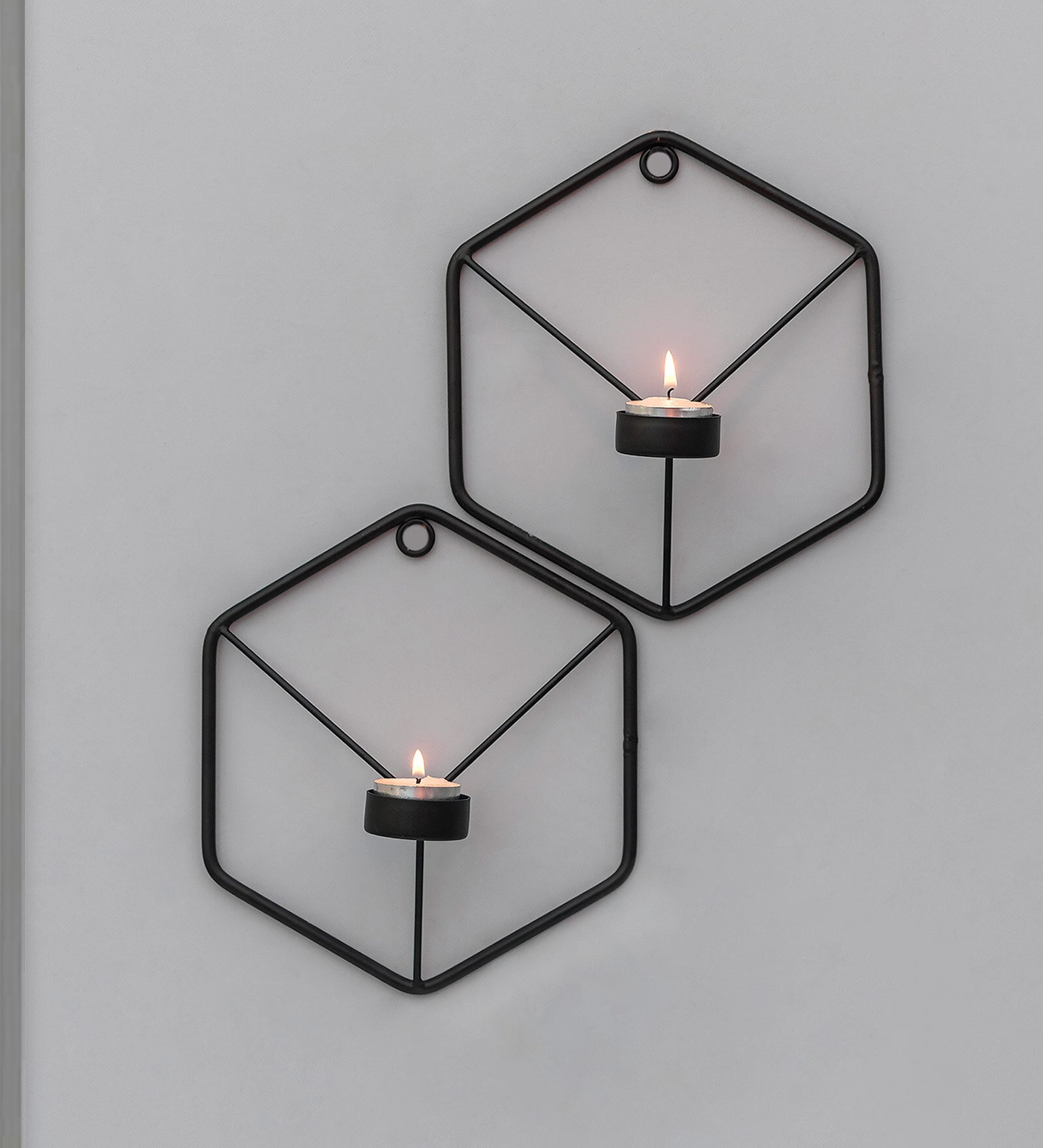 Black Metal Fauci Wall Tea Light Holders (Pack Of 2)