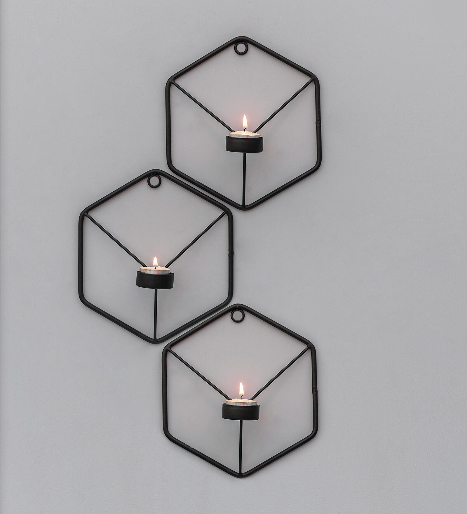 Black Metal Wall Candle Stands (Pack Of 3
