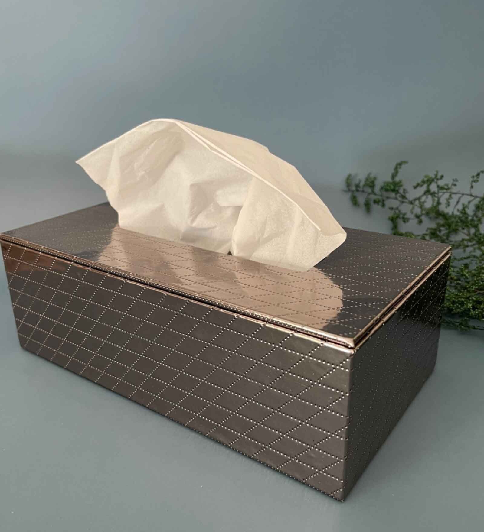 Abstract Print Gun Metal Leather Tissue Paper Holder Box for Dining Room