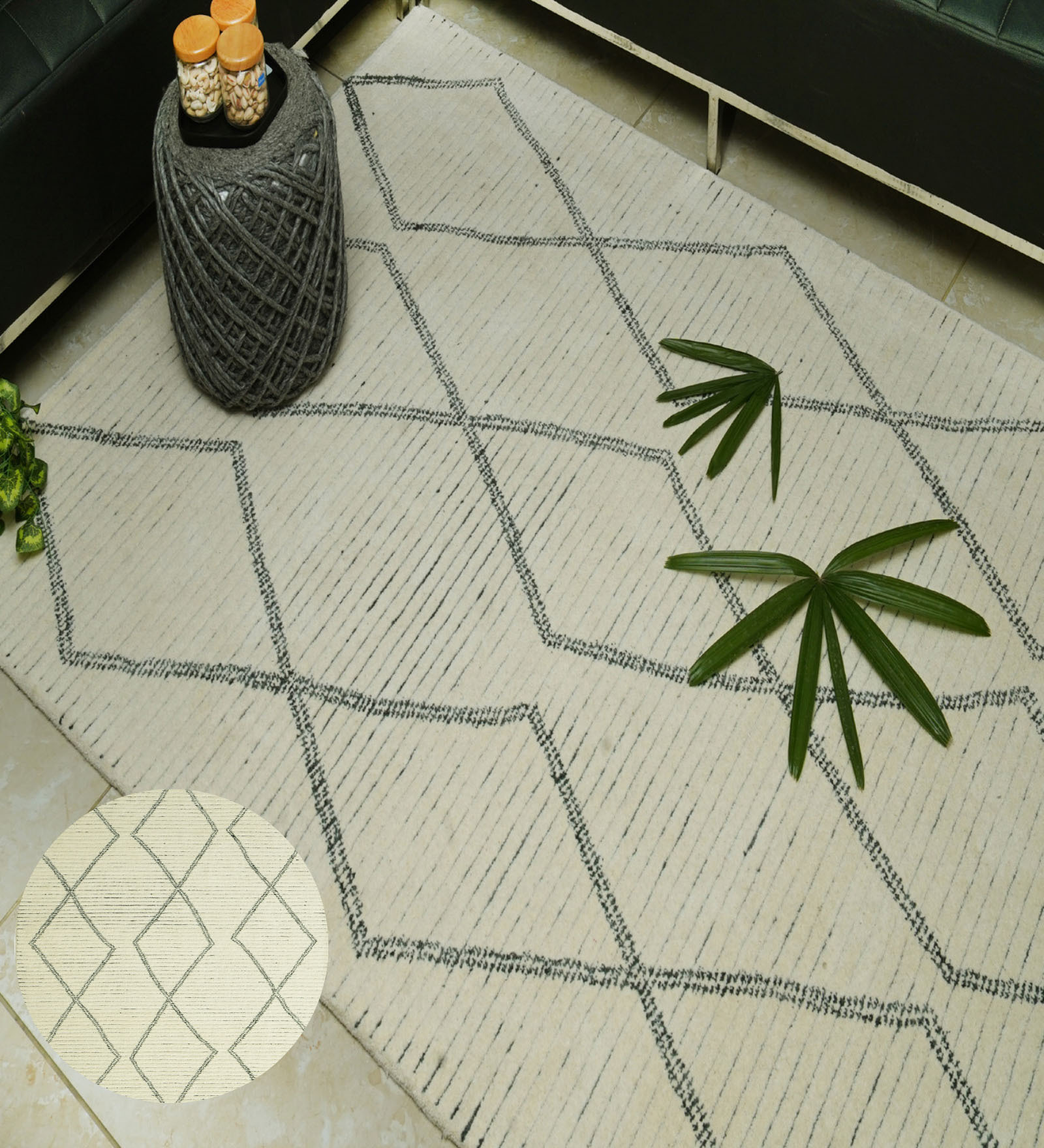 Black Abstract Wool Hand Tufted Carpet