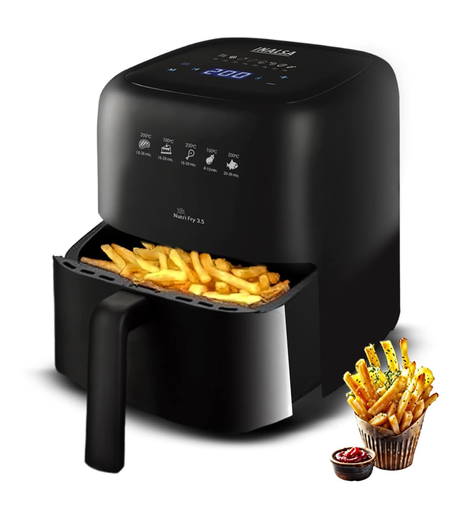 Black Air Fryer with Cooking Pan & Food Separator