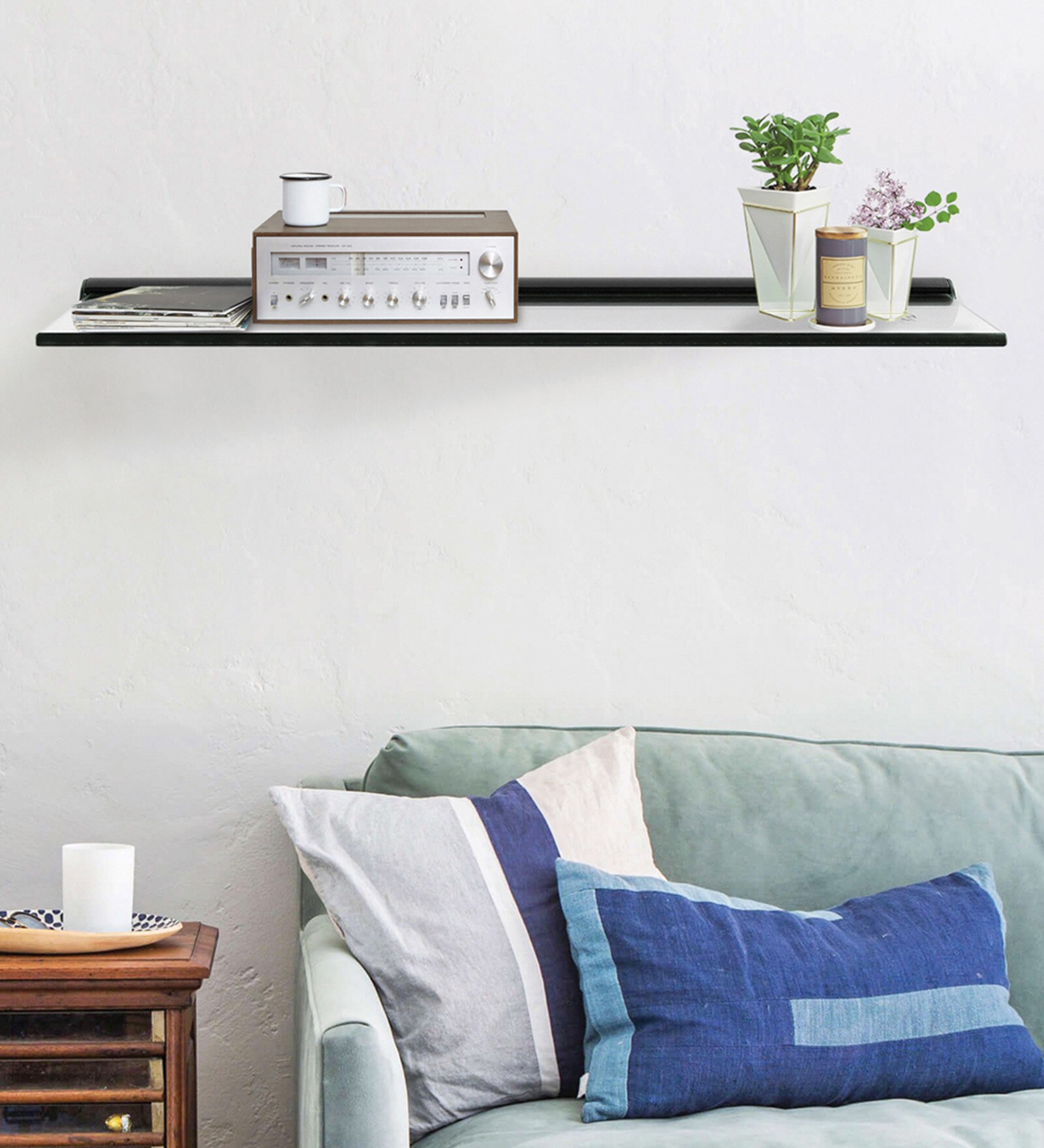 Buy Glass Floating Wall Shelf in Black Colour by Deco Window at 100