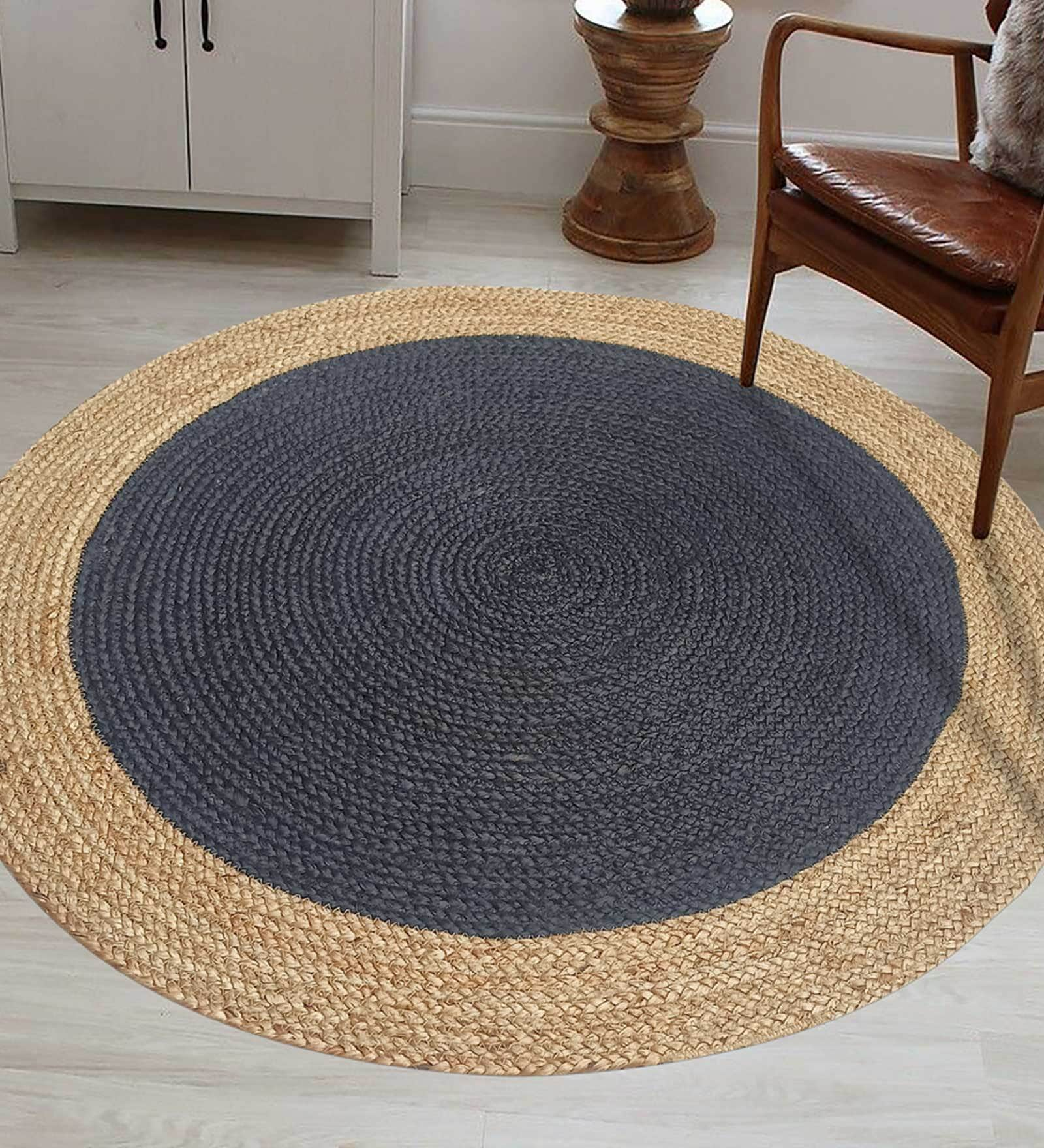 Buy Multicolor Geometric Jute 3 ft x 3 ft Hand Tufted Round Carpet by ...