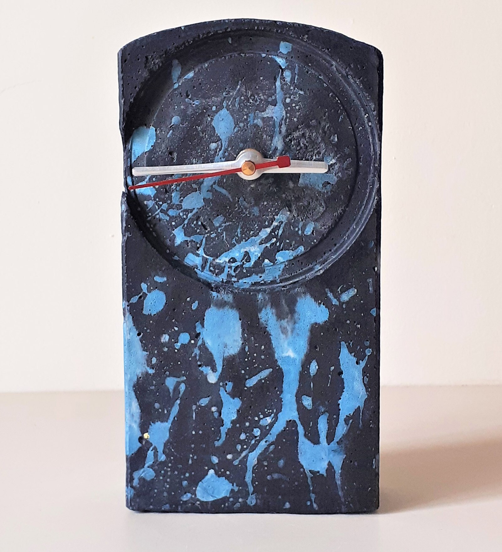 Black And Blue Concrete Nebula Desk Tick Tock Table Clock