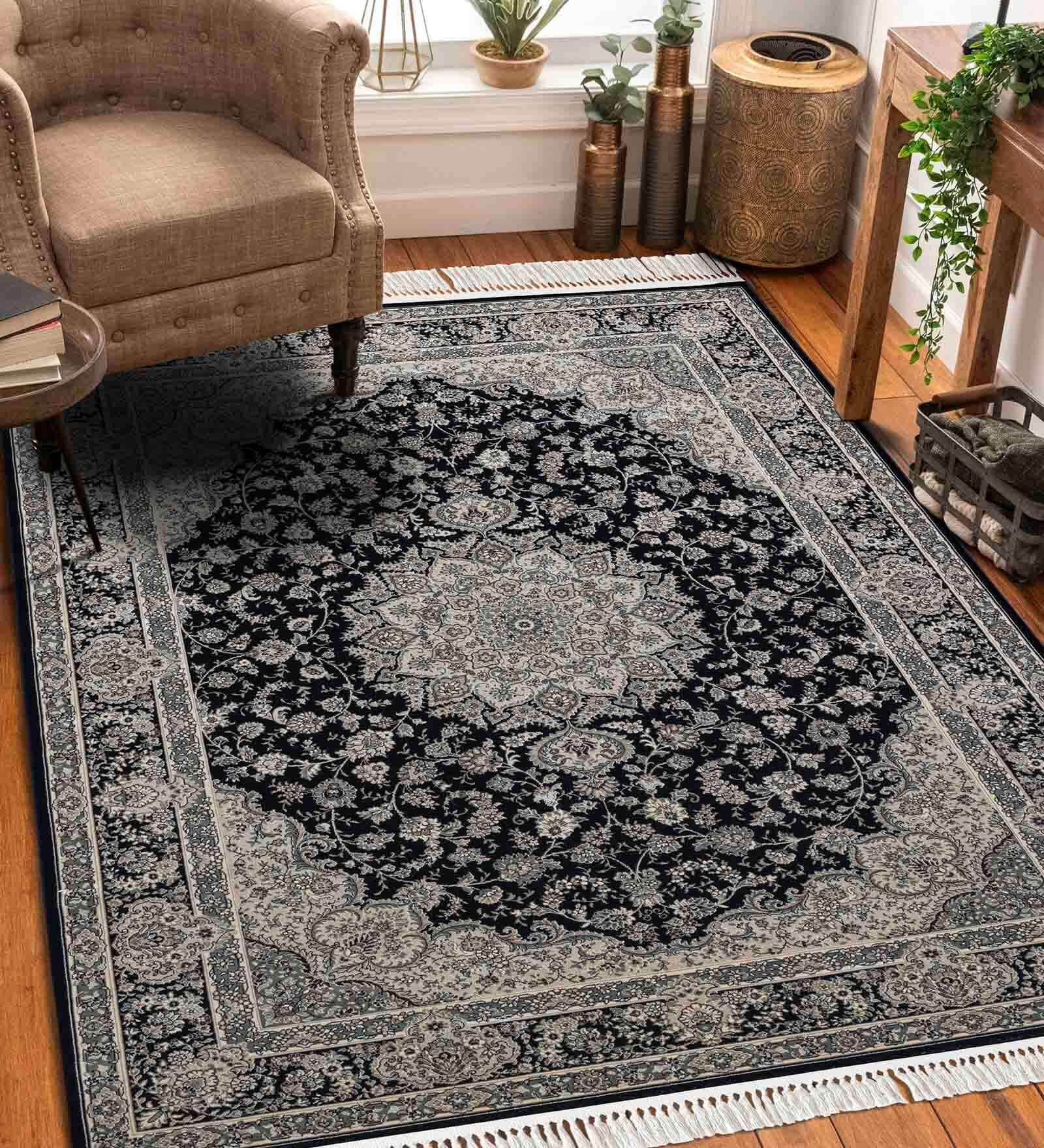 Black and Cream Persian 3x5 Feet Machine Made Carpet