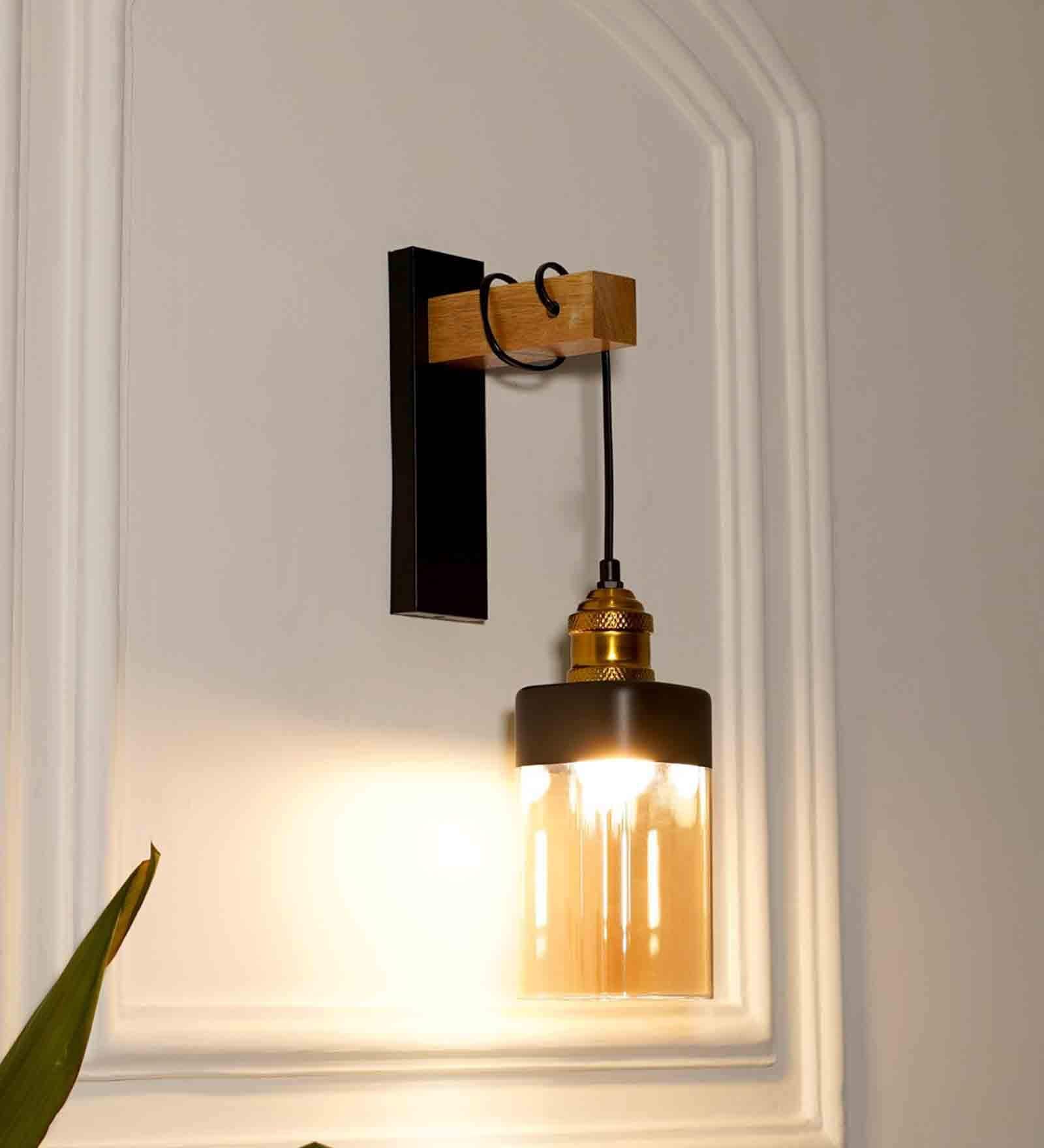 Black and Gold Metal and Glass Wall Light
