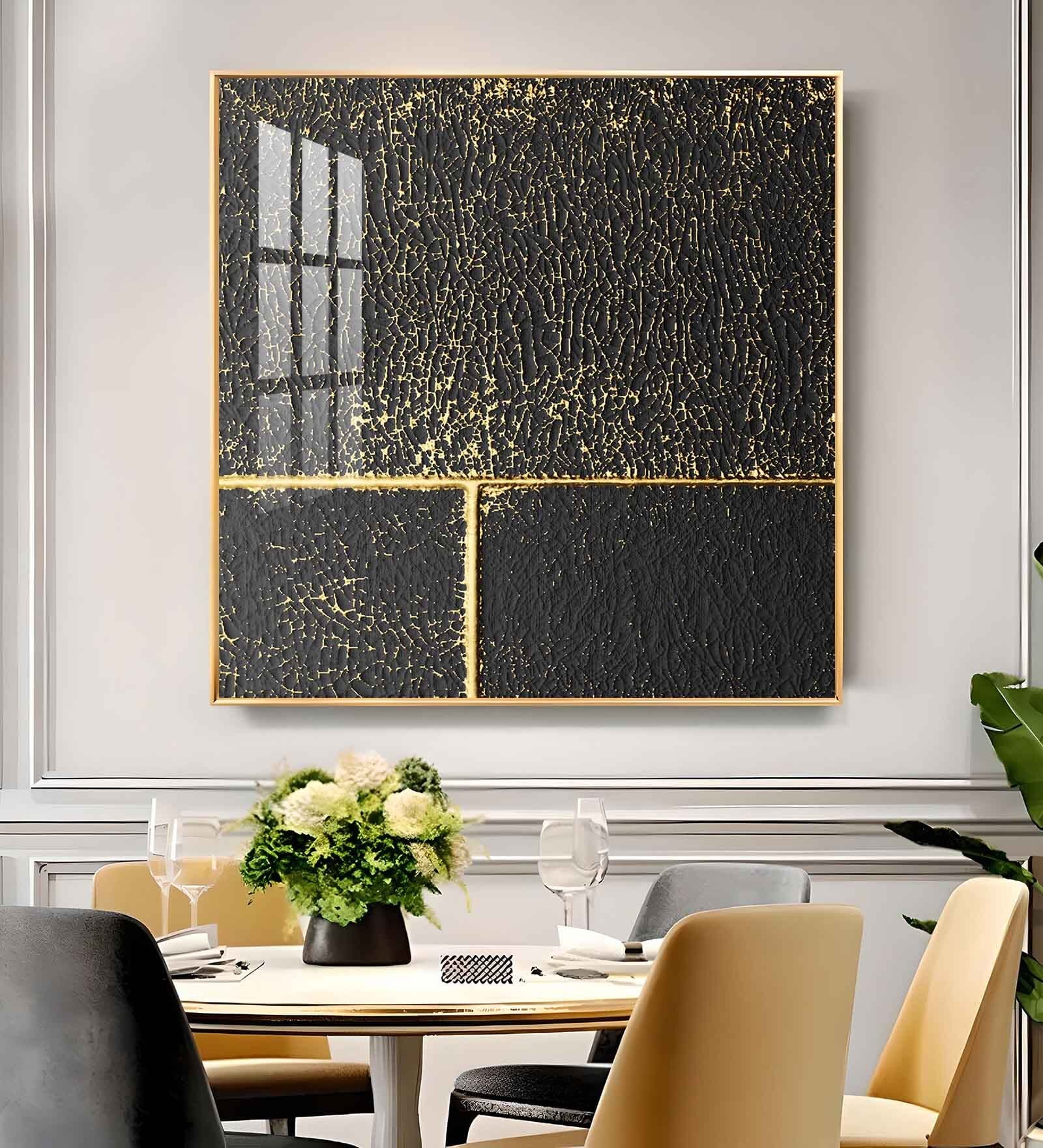 Black and Gold Reverie Glass Finish Square Wall Art
