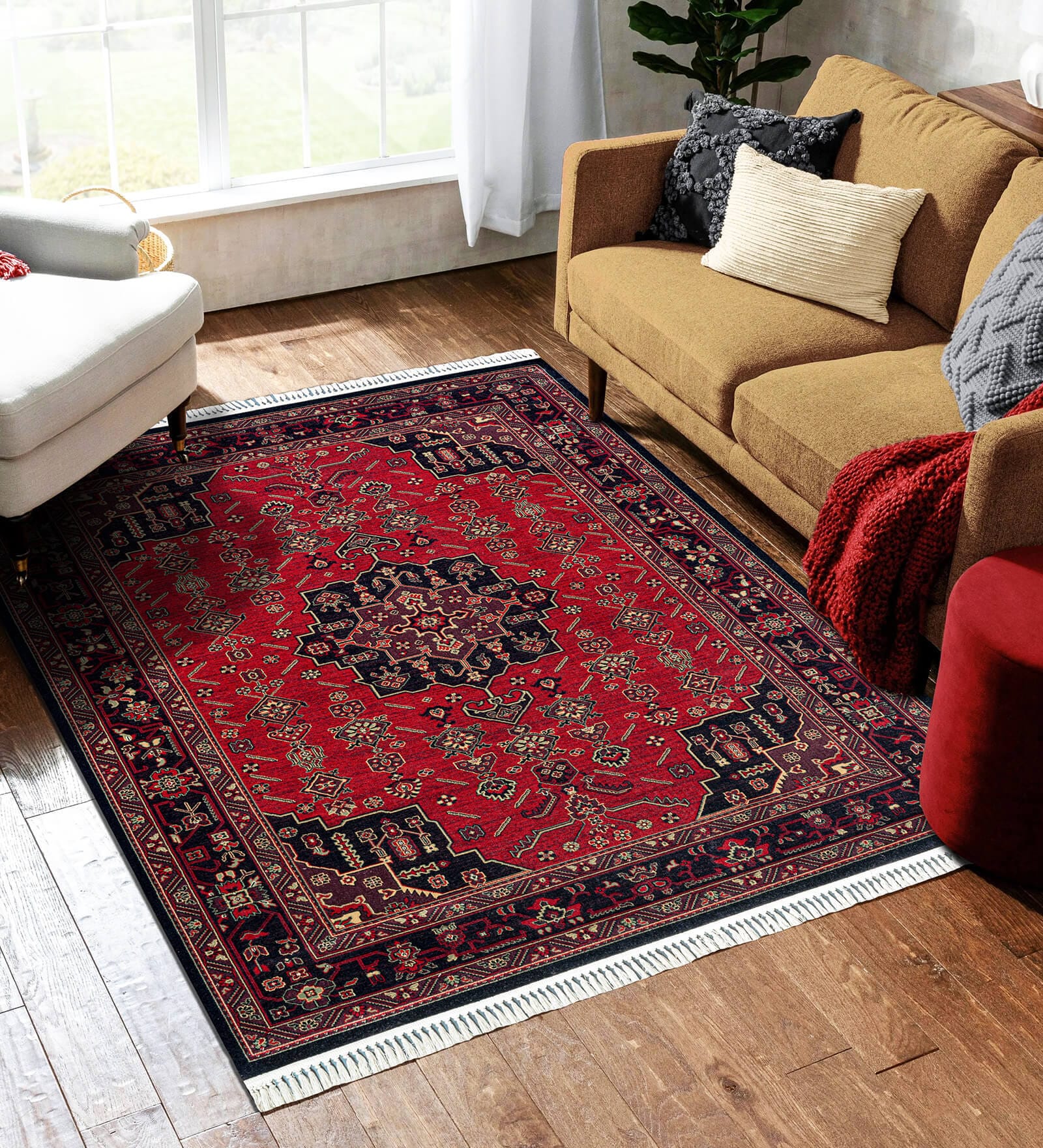Black and Maroon Persian 5x7 Feet Machine Made Carpet