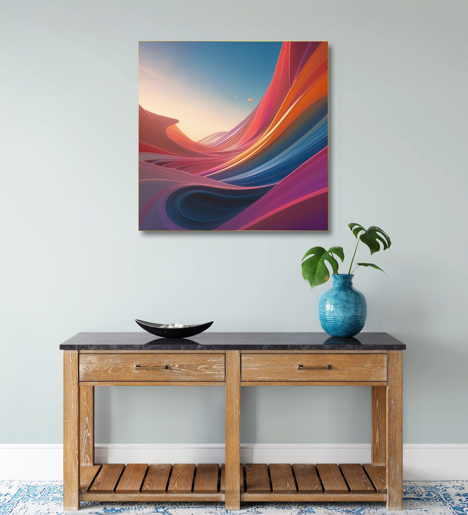 Black and White Brushstroke Canvas Printed Wall Painting Gold Frame