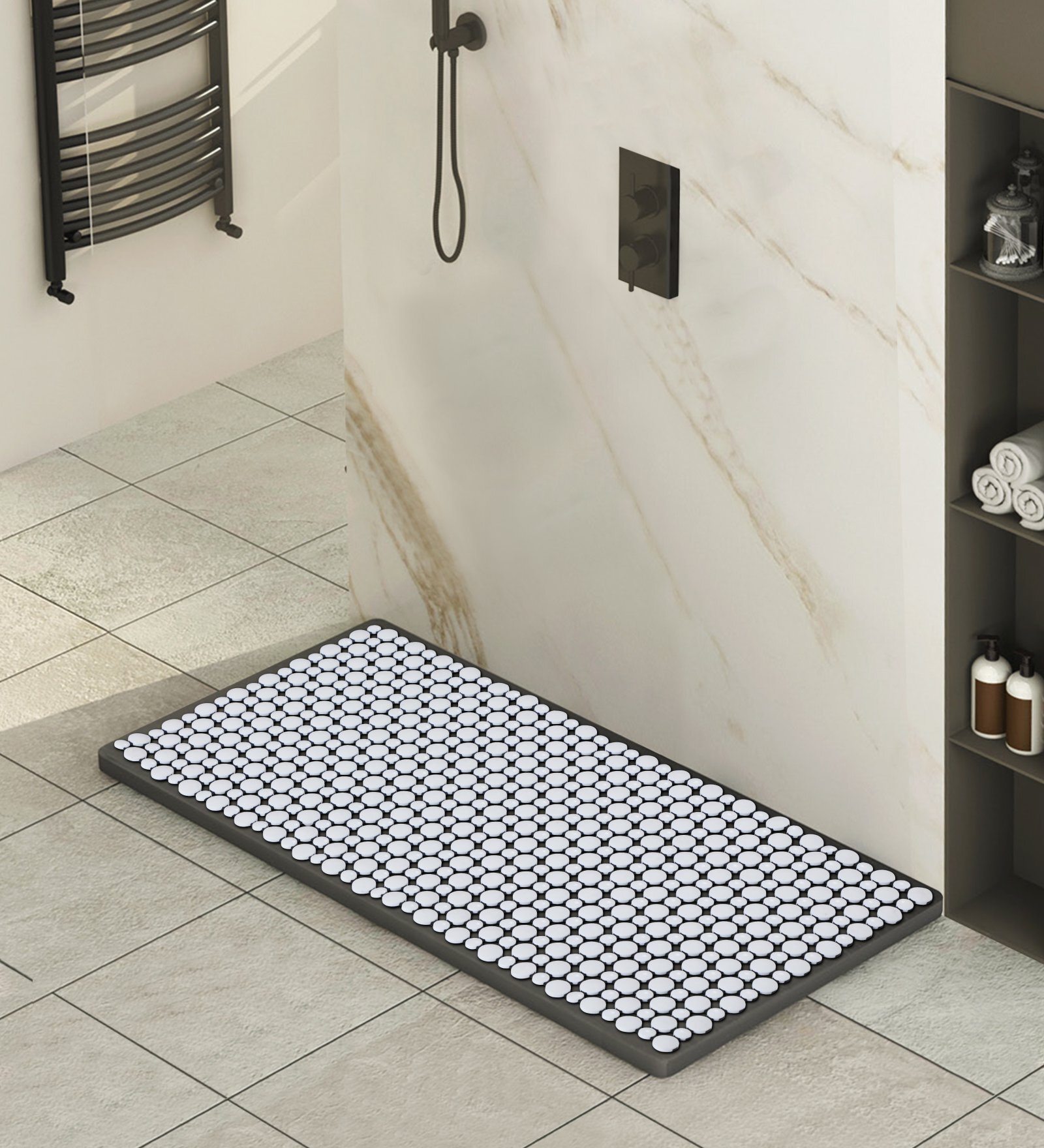 Black and White Solid PVC 33x16 Inches Antiskid Shower Bath Mat