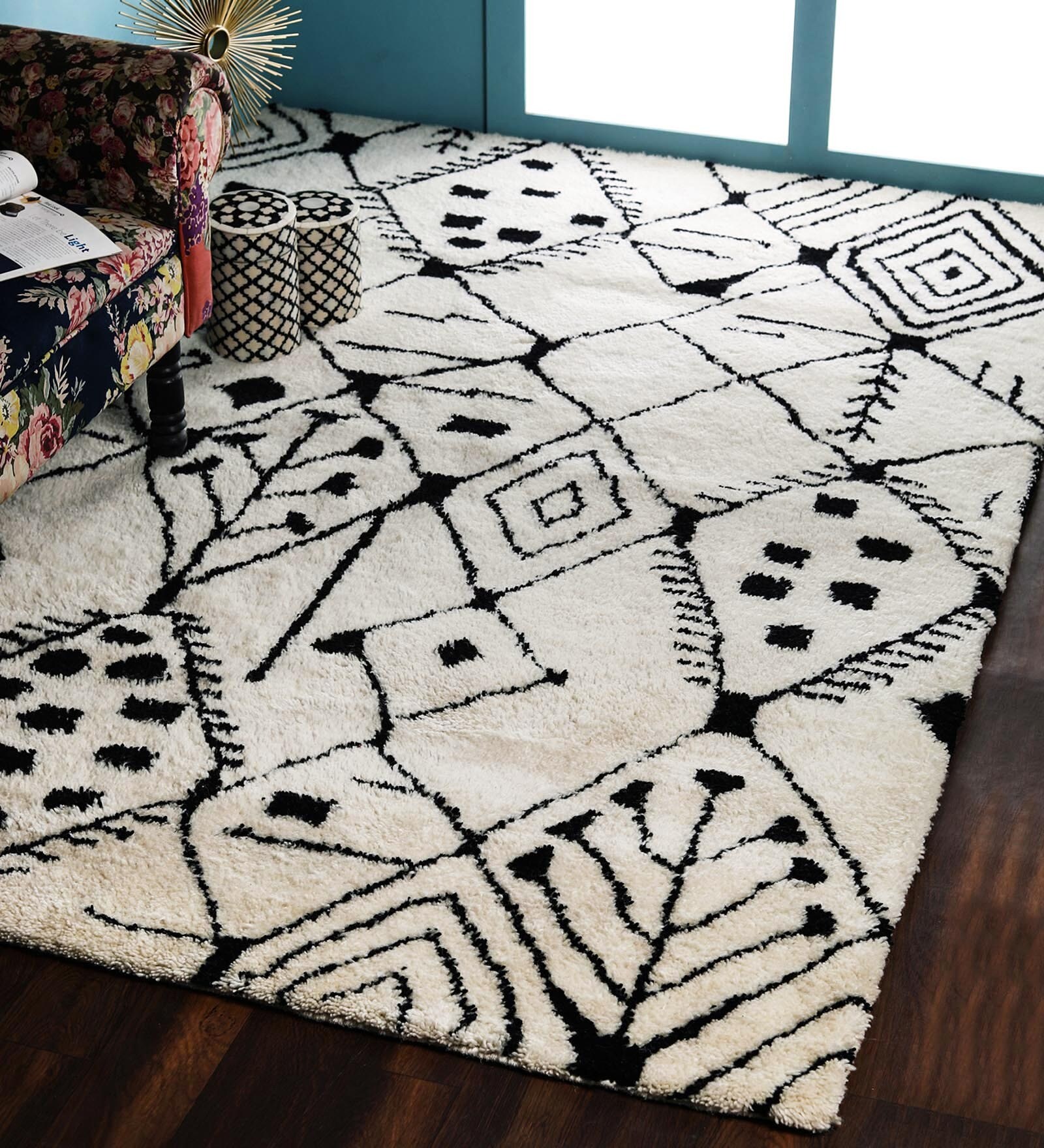 Cream Wool Abstract 5 x 8 Feet Hand Woven Carpet