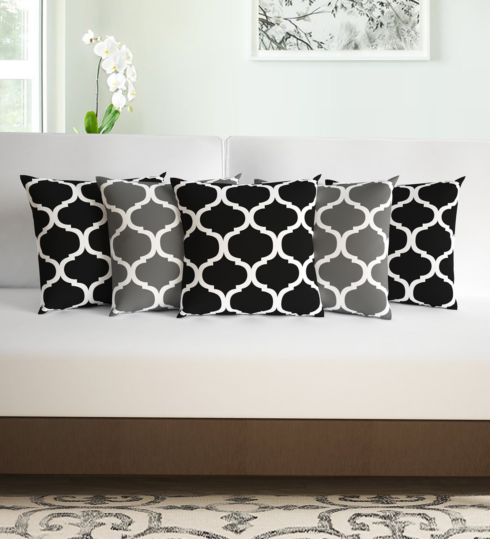 Black Bean Microfiber Moroccan 16X16 Inches Cushion Covers Set Of 5