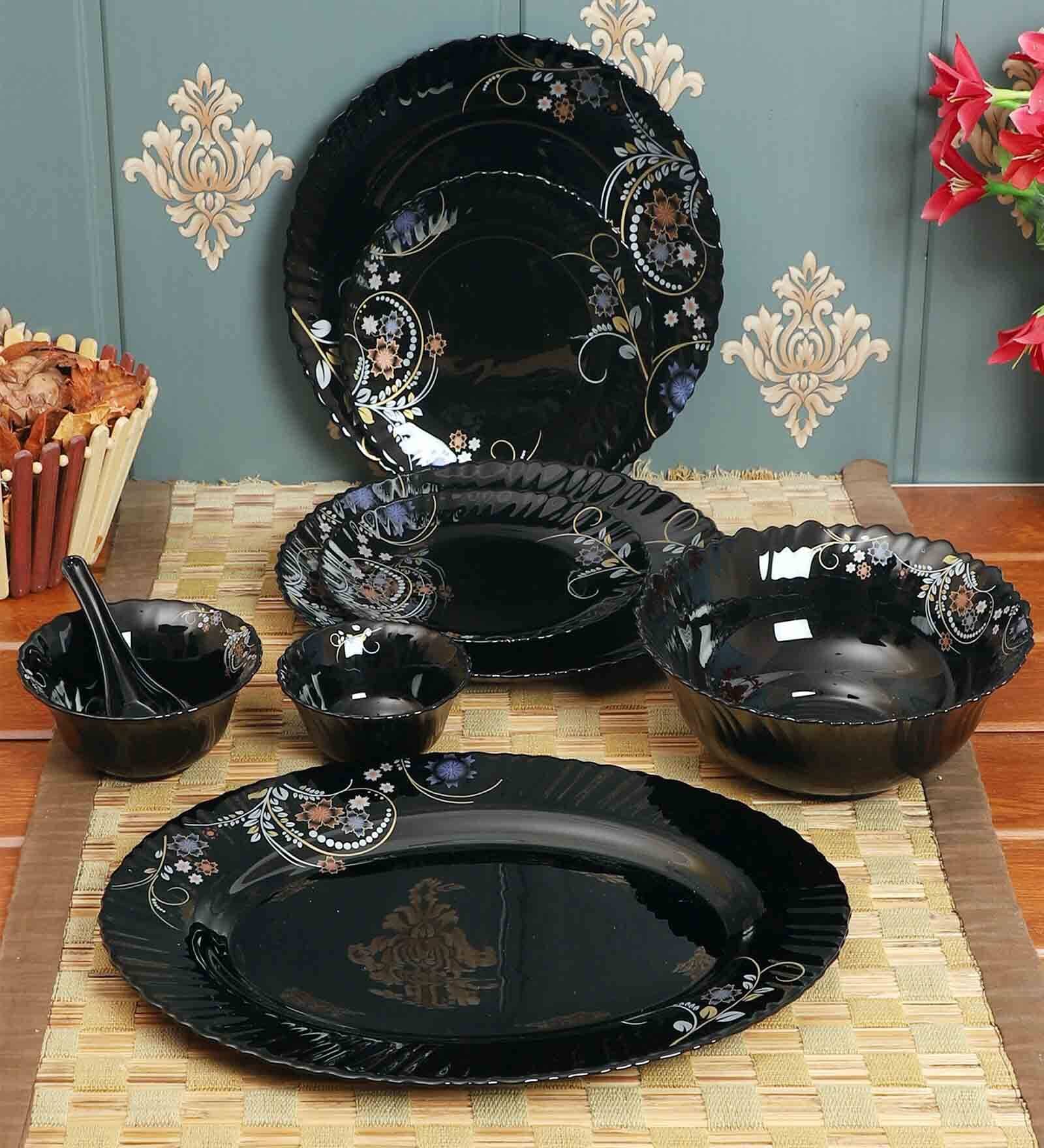 Black Beauty (33 Pieces) Glass Dinnerware Set
